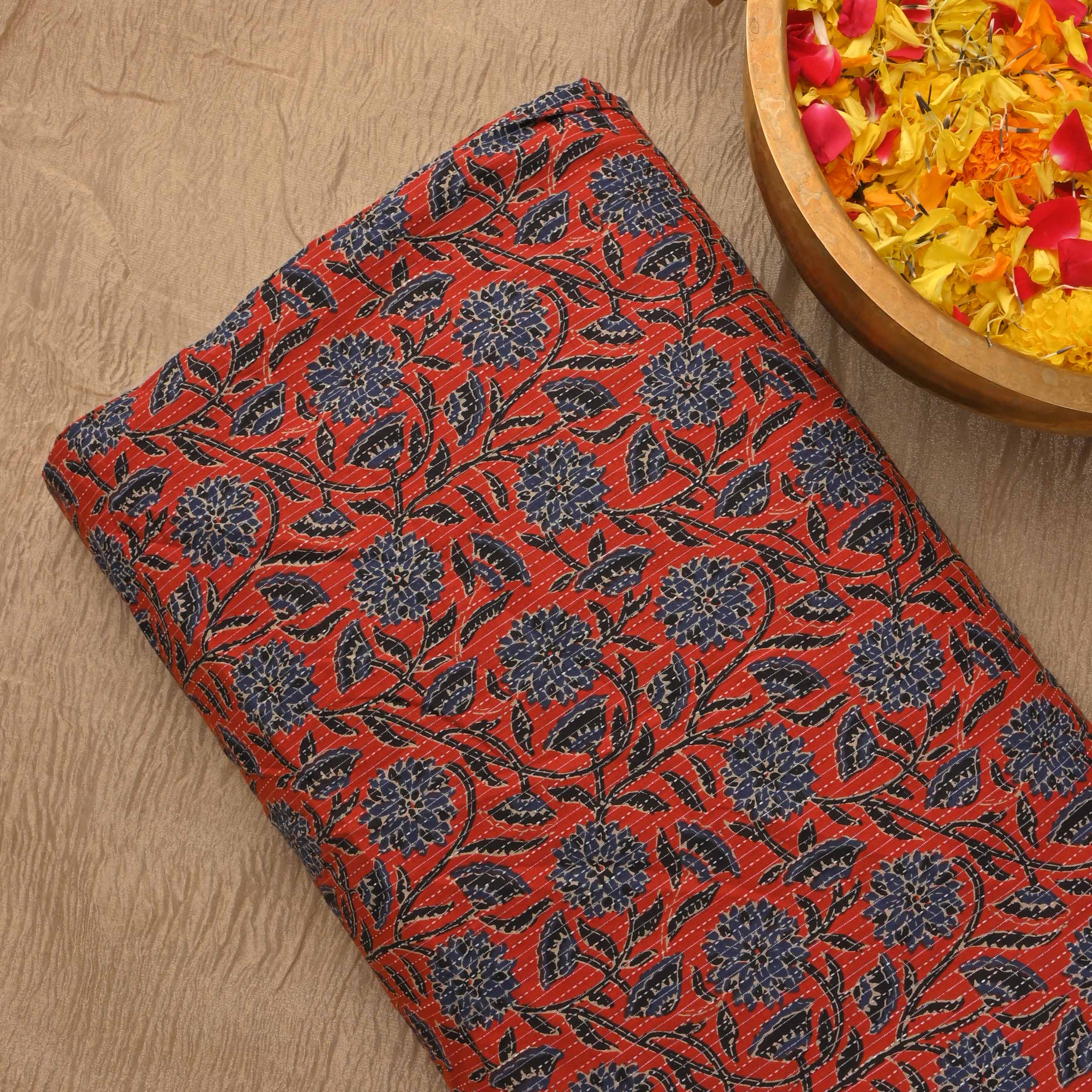 Auburn Maroon Ajrakh Printed Cotton Fabric