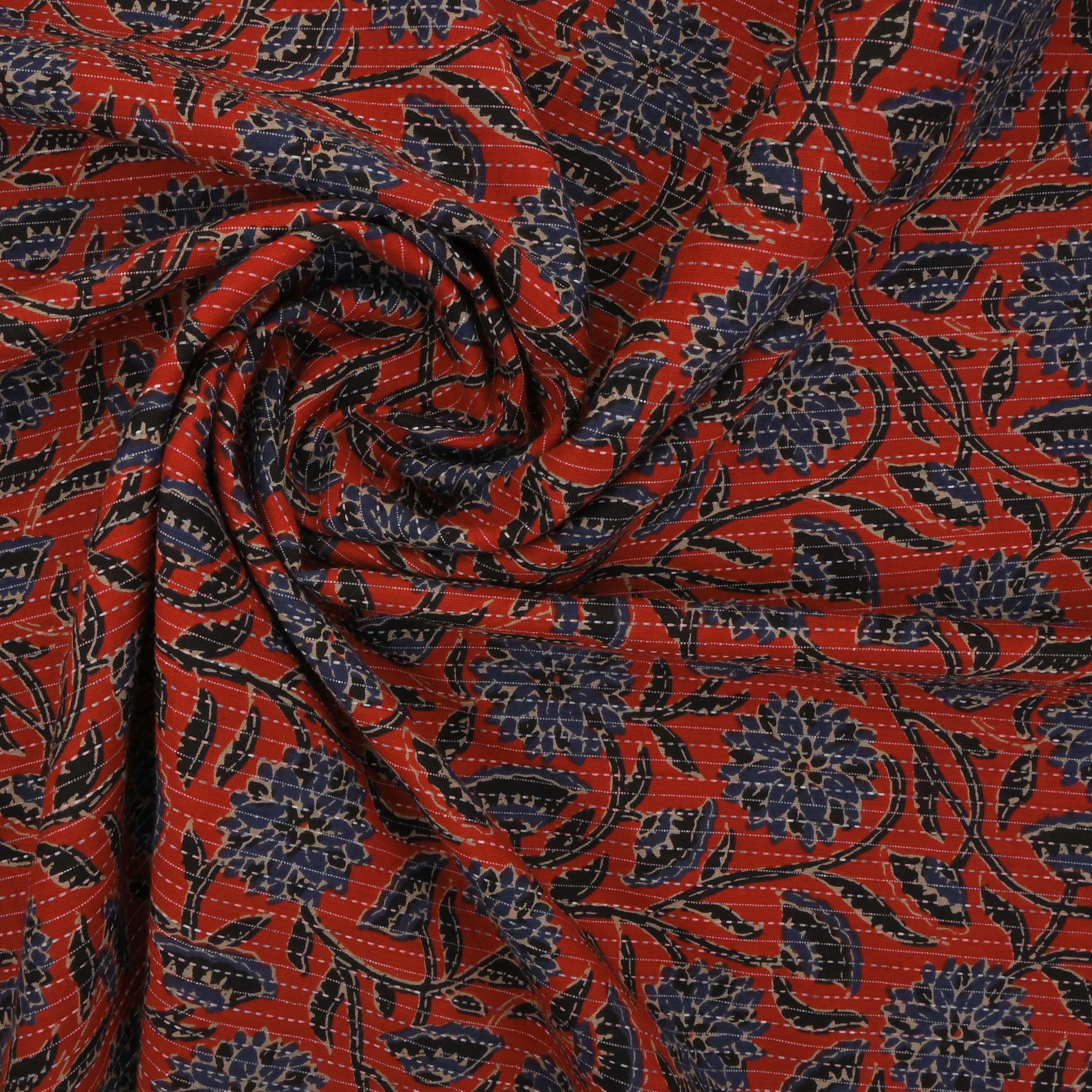 Auburn Maroon Ajrakh Printed Cotton Fabric