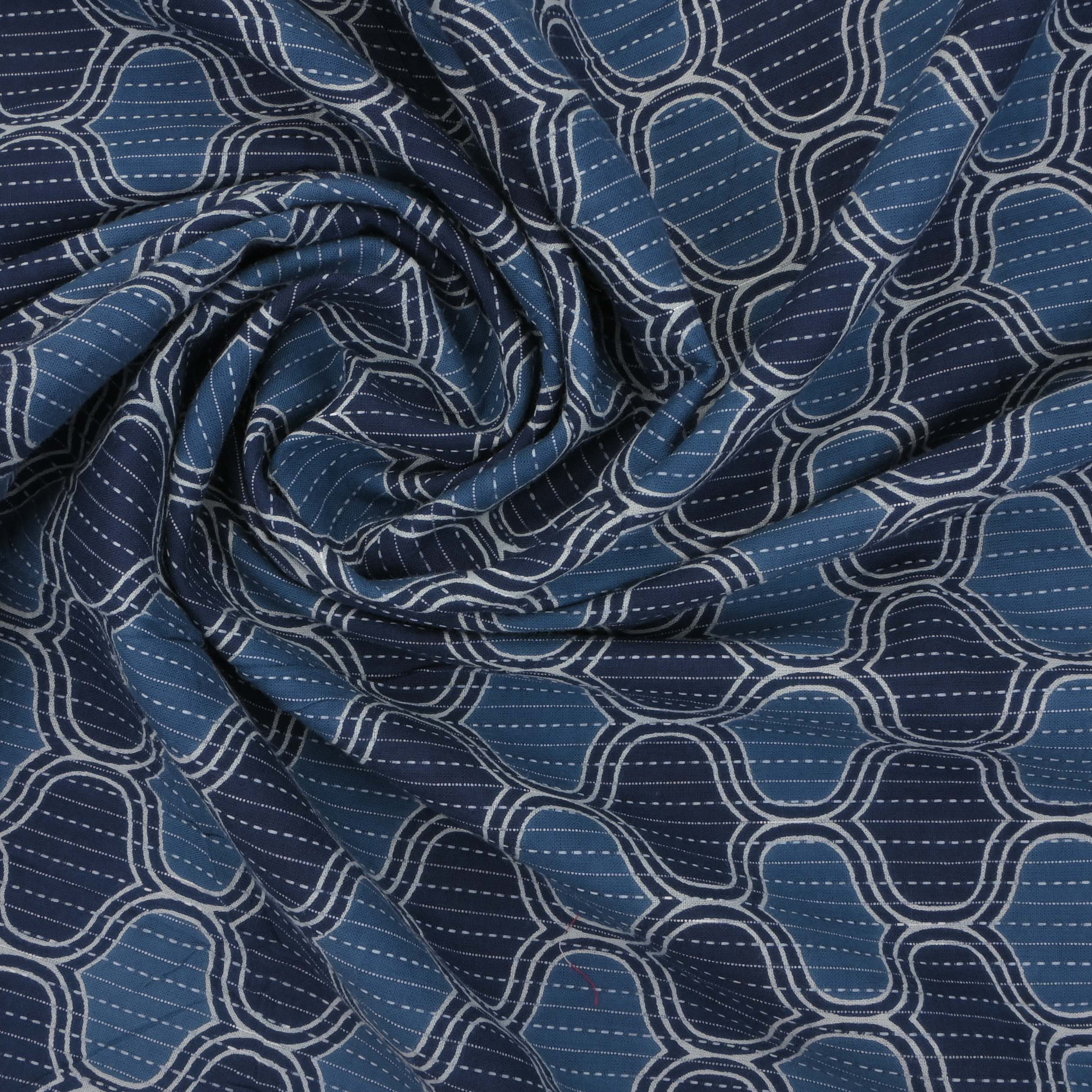 Marine Blue Ajrakh Printed Cotton Fabric