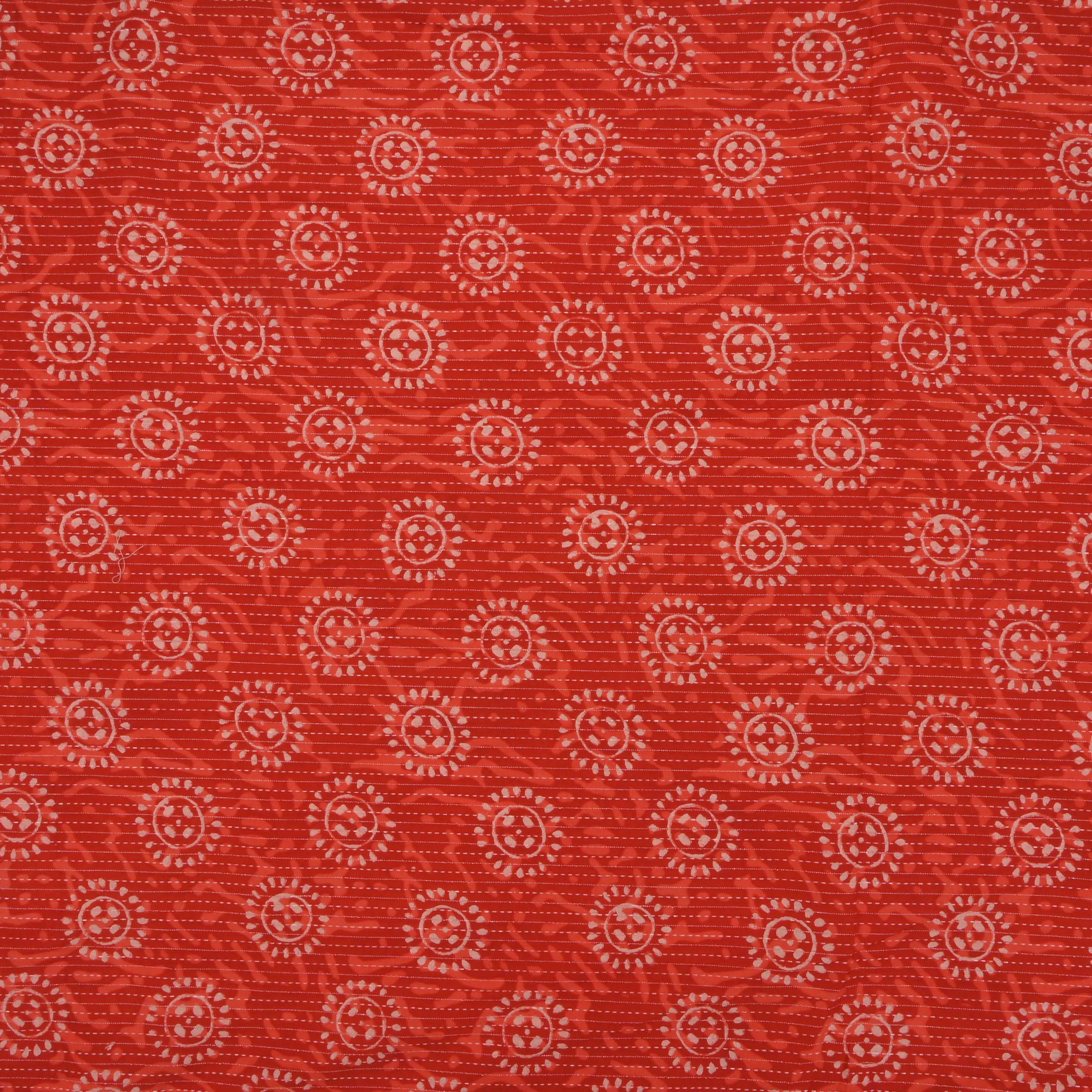 Vermilllion Orange Ajrakh Printed Cotton Fabric