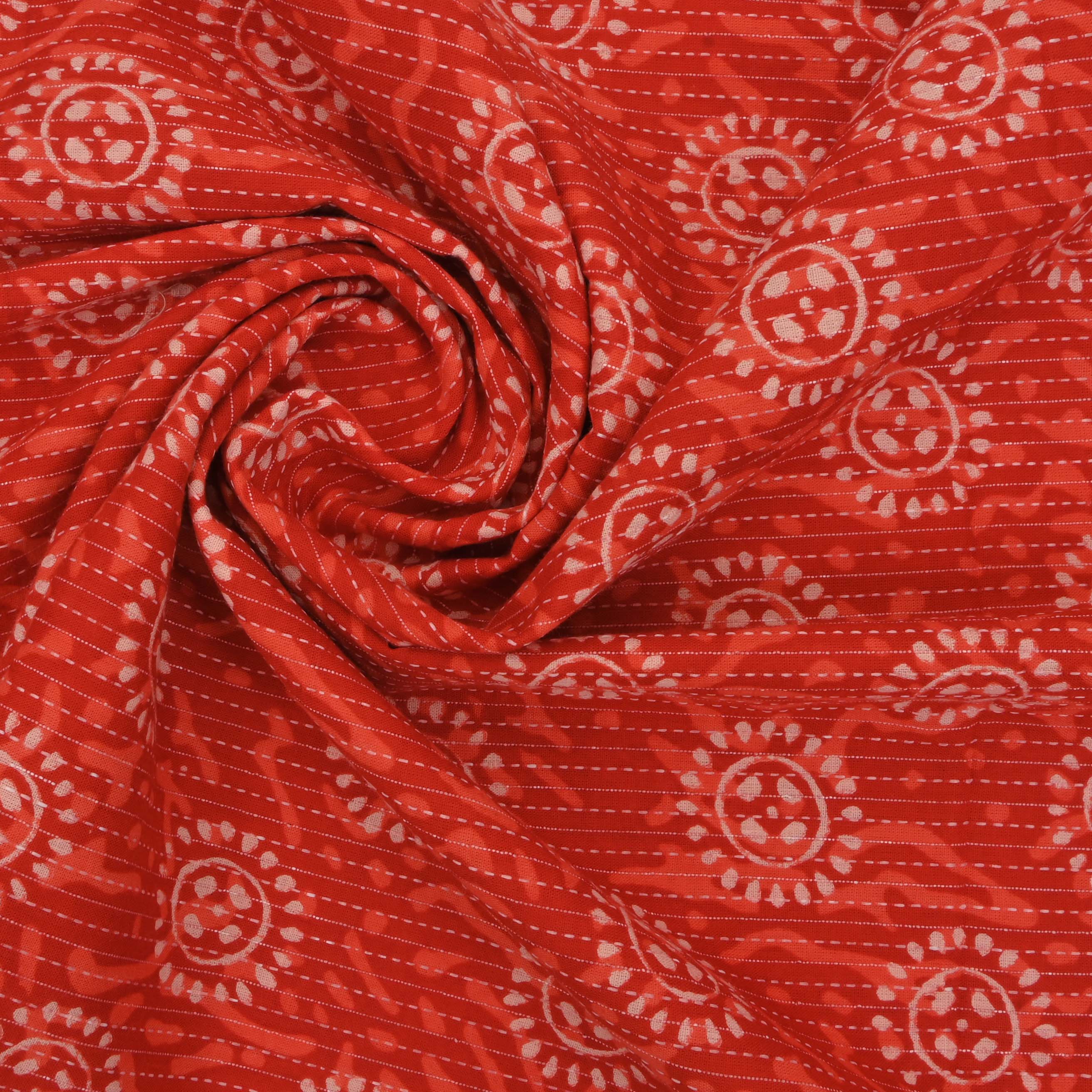 Vermillion Orange Ajrakh Printed Cotton Fabric