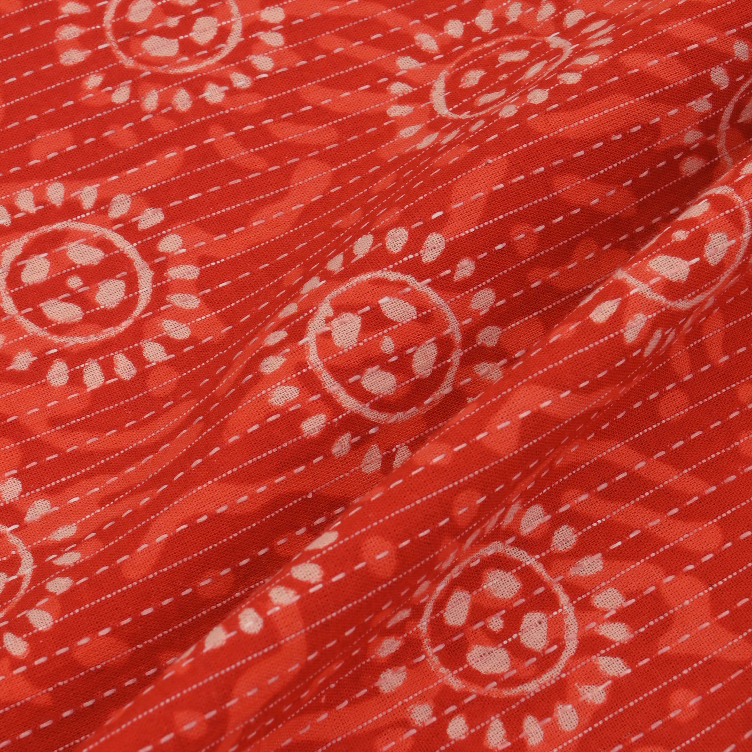Vermilllion Orange Ajrakh Printed Cotton Fabric