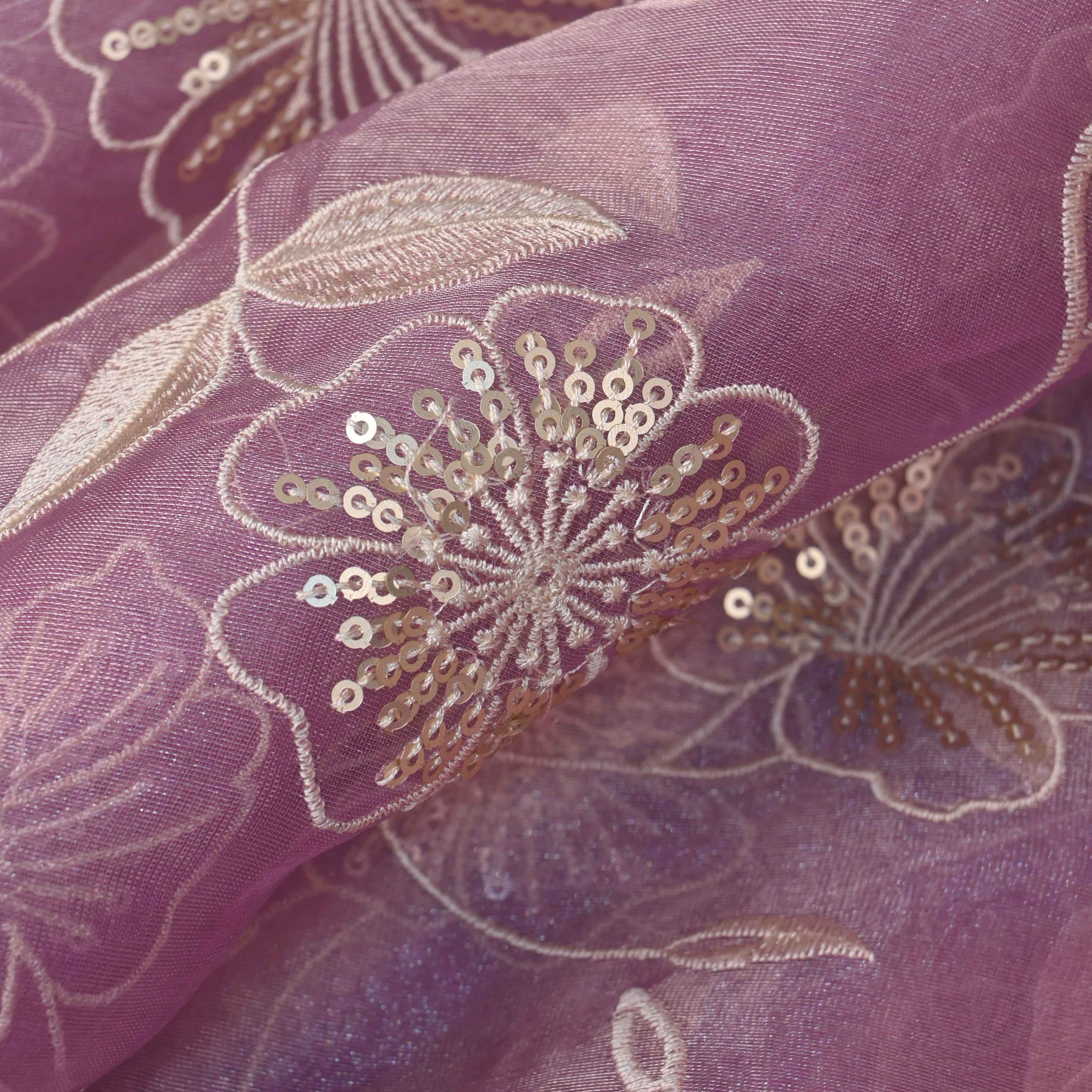 Pearly Purple Tissue Embroidery Jaal Fabric