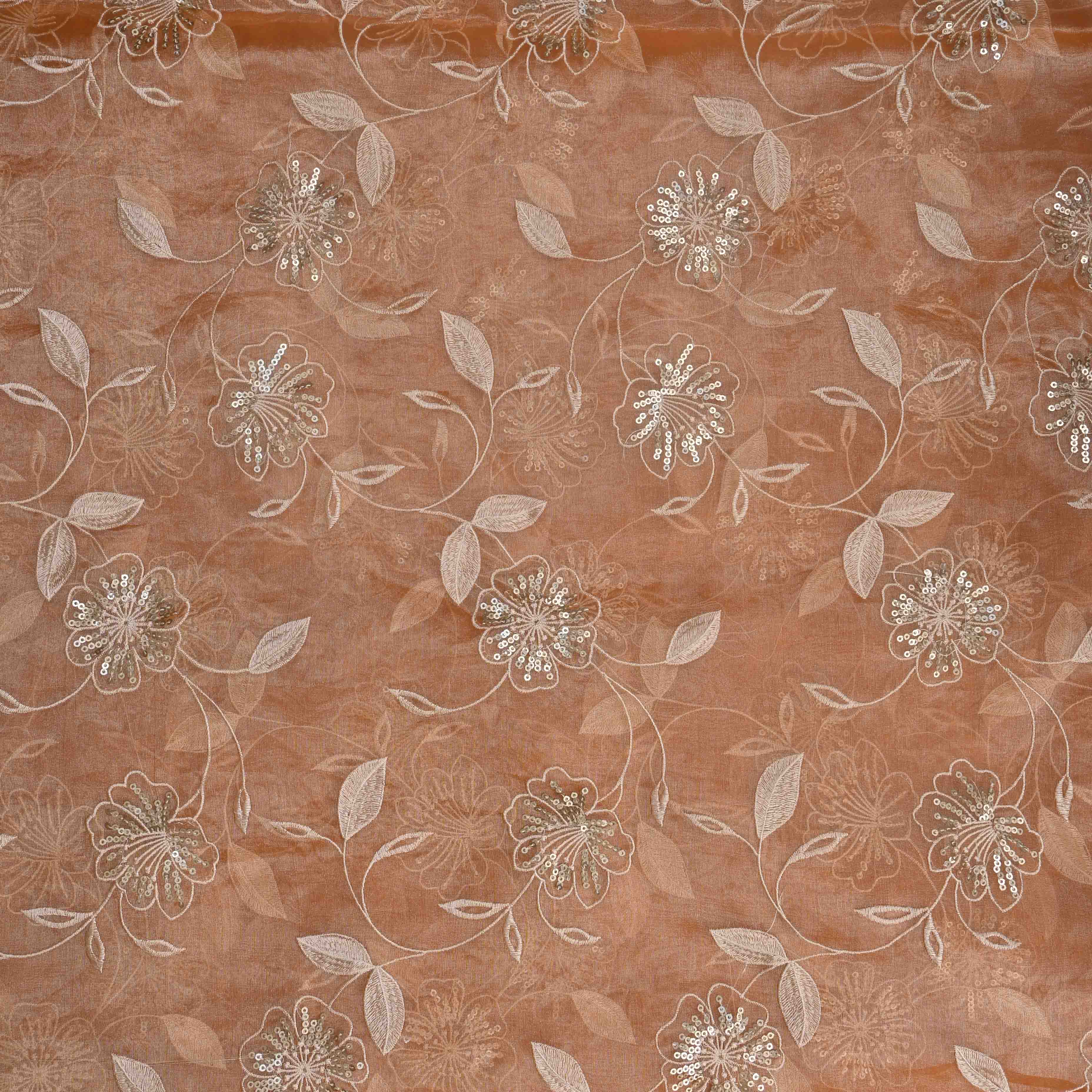 Apricot Orange Thread Embroidery Tissue Fabric