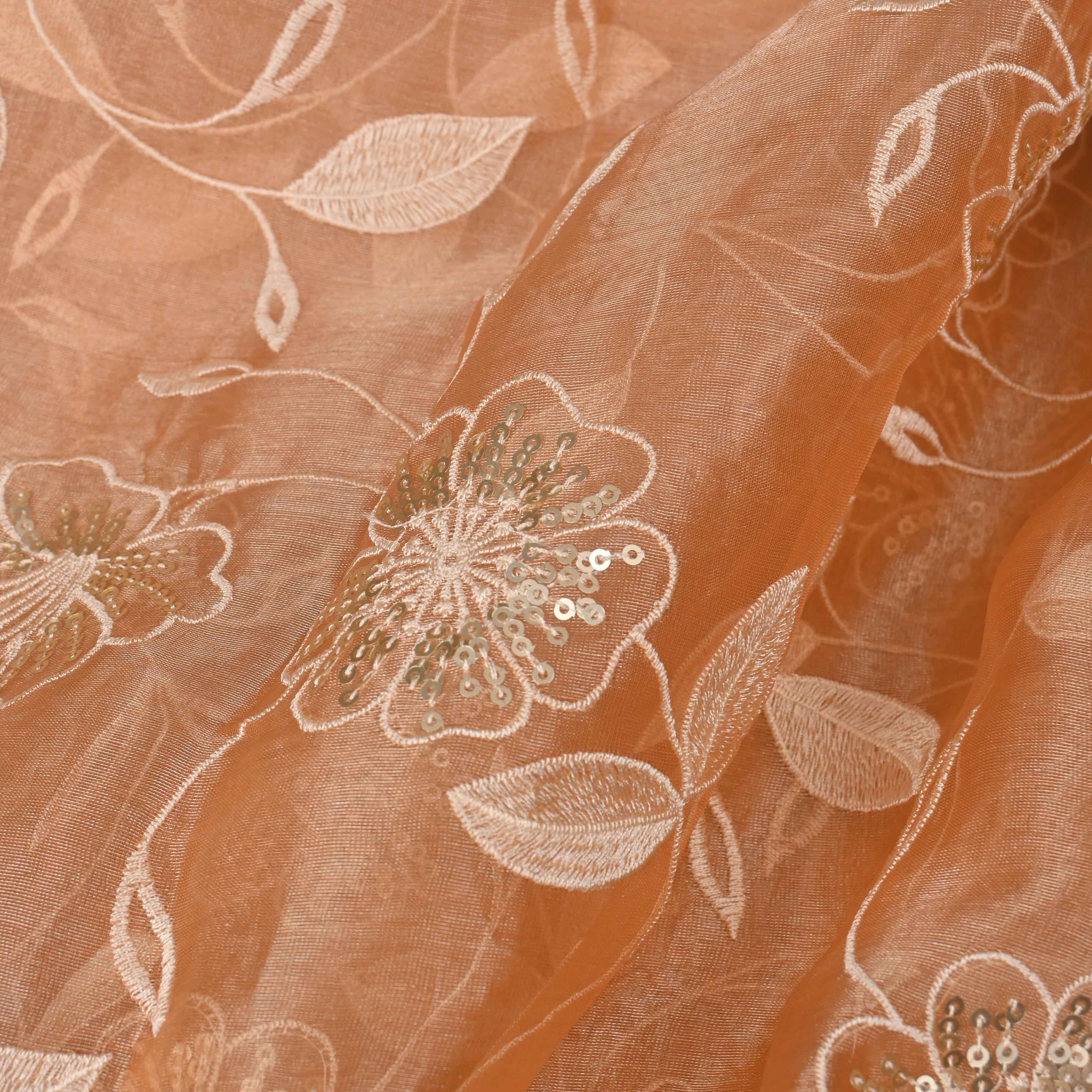 Apricot Orange Thread Embroidery Tissue Fabric