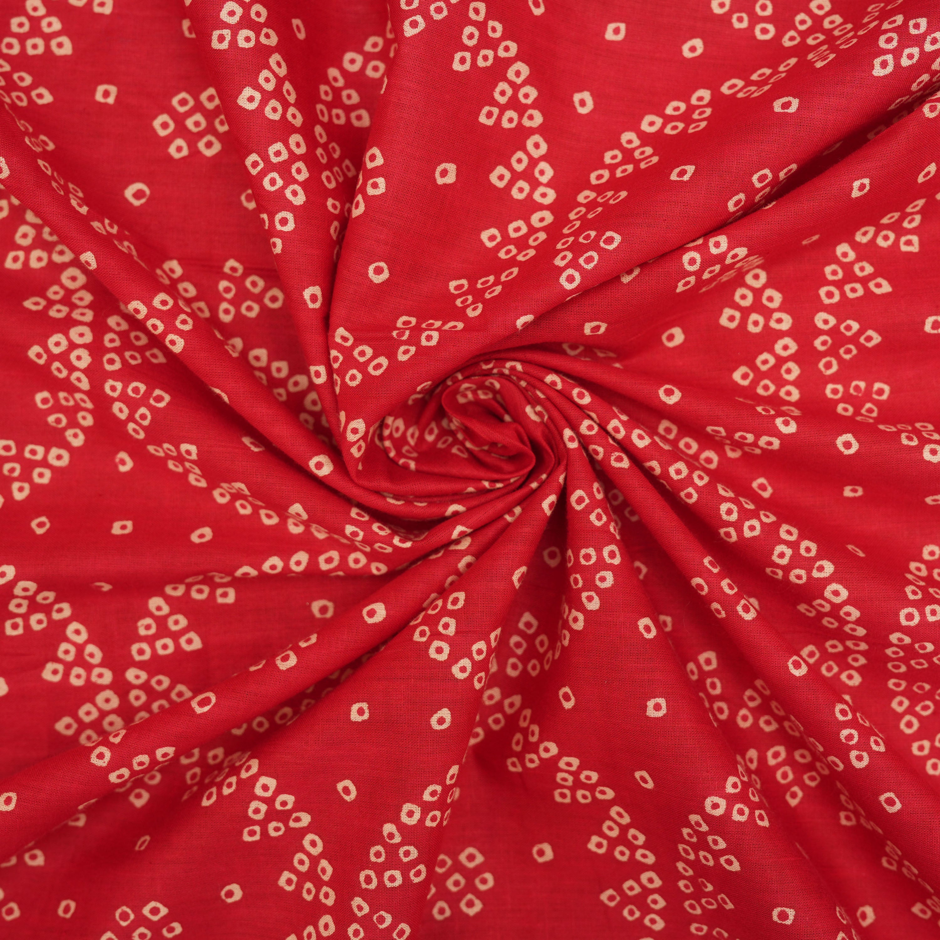 Cherry Red Printed Bandhani Cotton Fabric