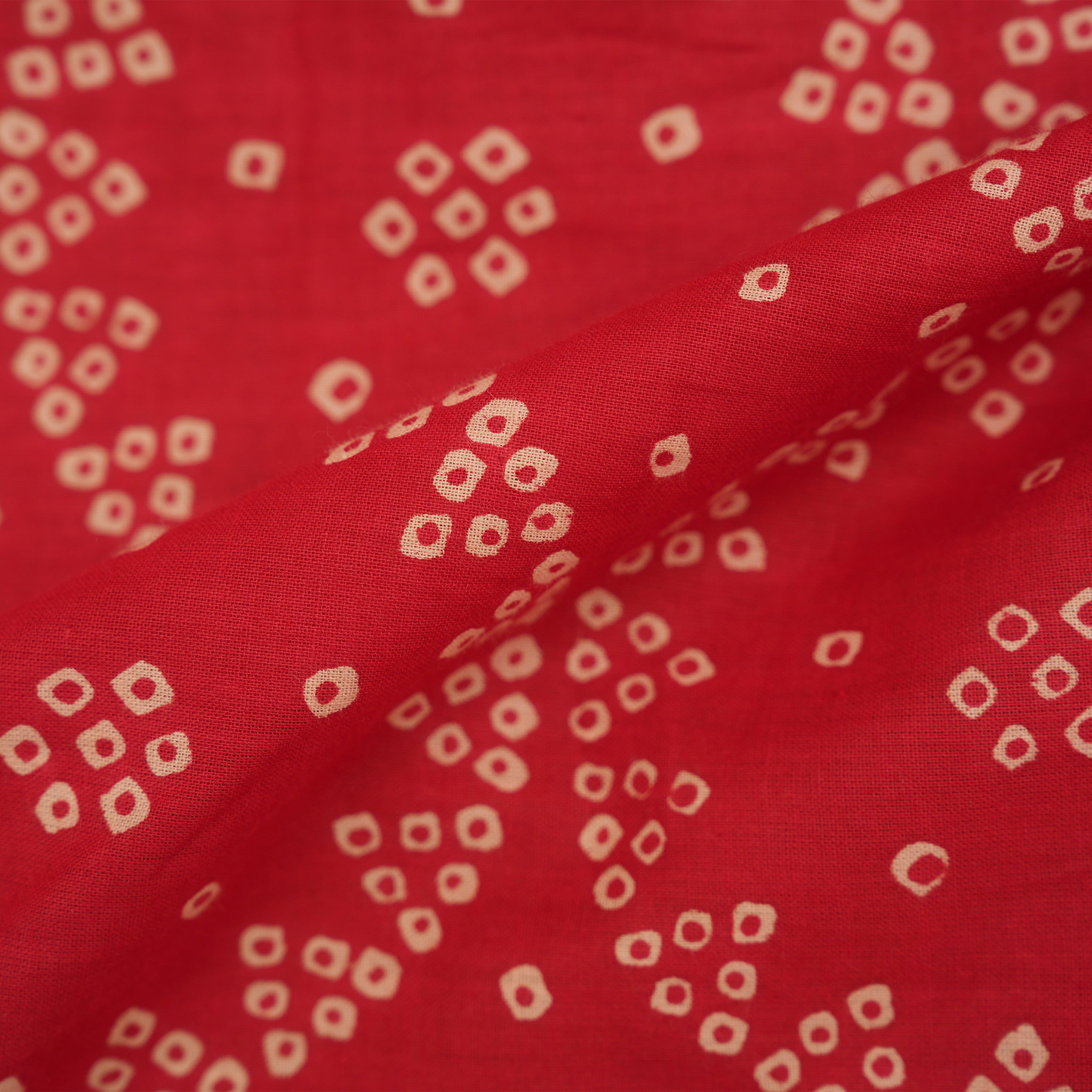 Cherry Red Printed Bandhani Cotton Fabric