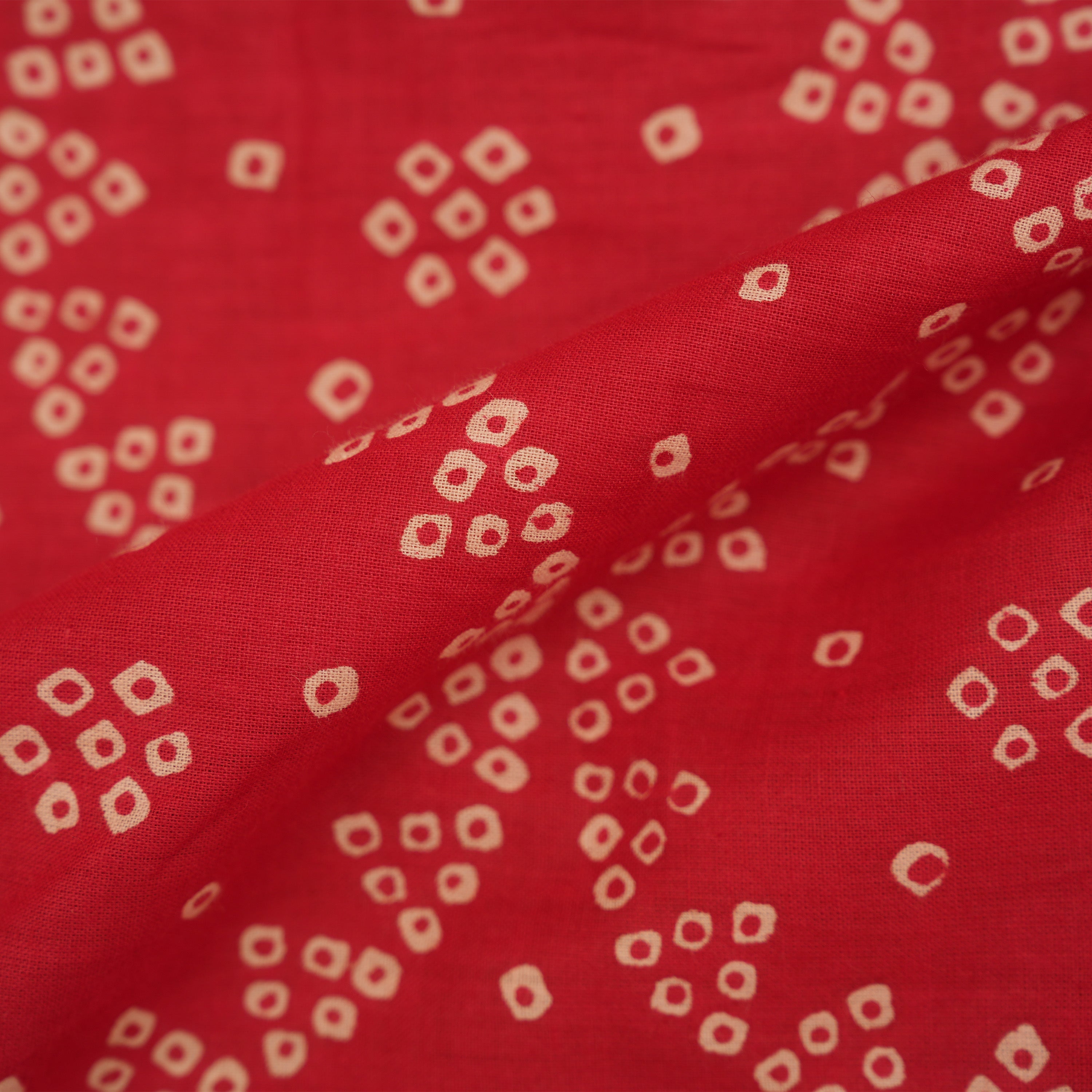 Cherry Red Printed Bandhani Cotton Fabric