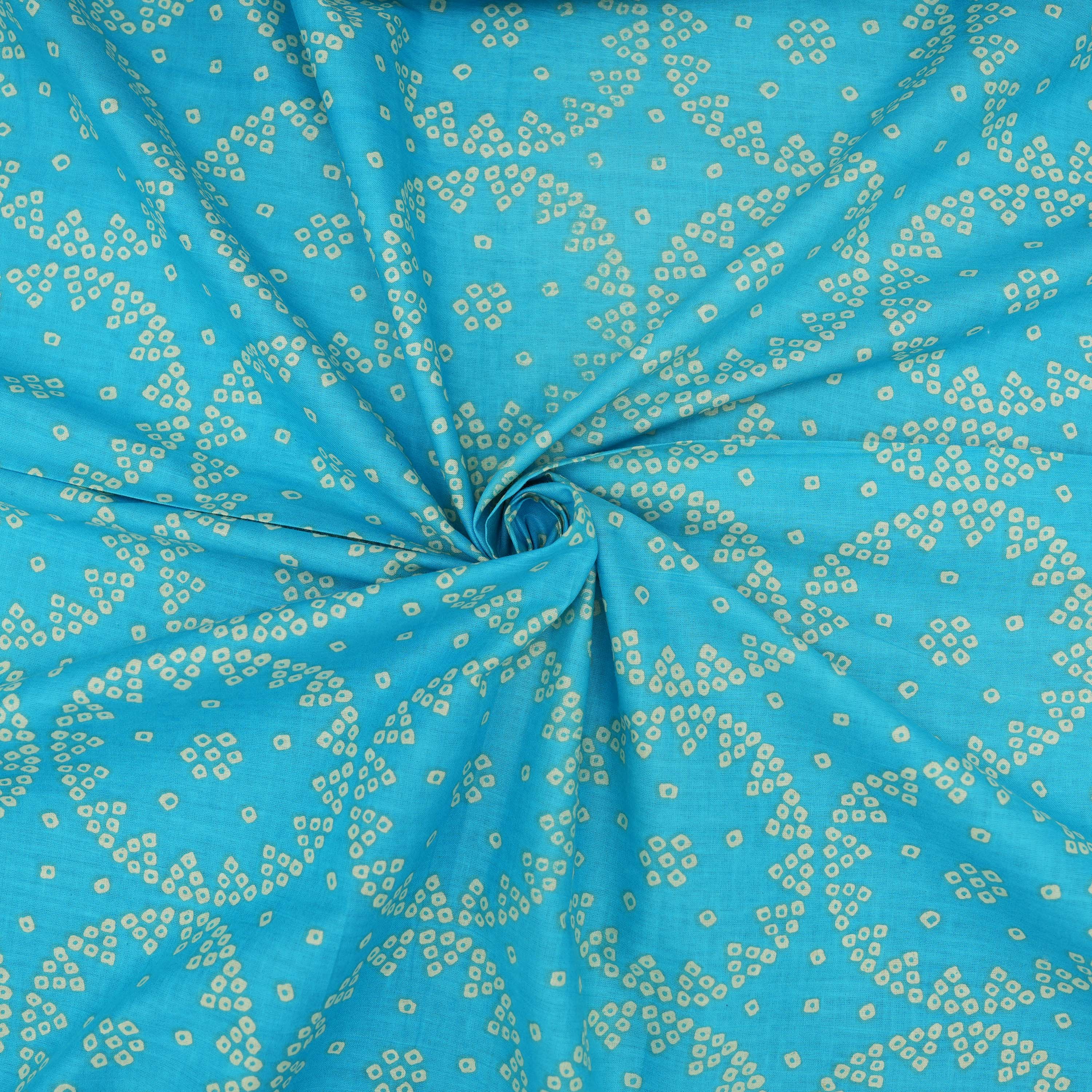 Bright Turquoise Printed Bandhani Cotton Fabric