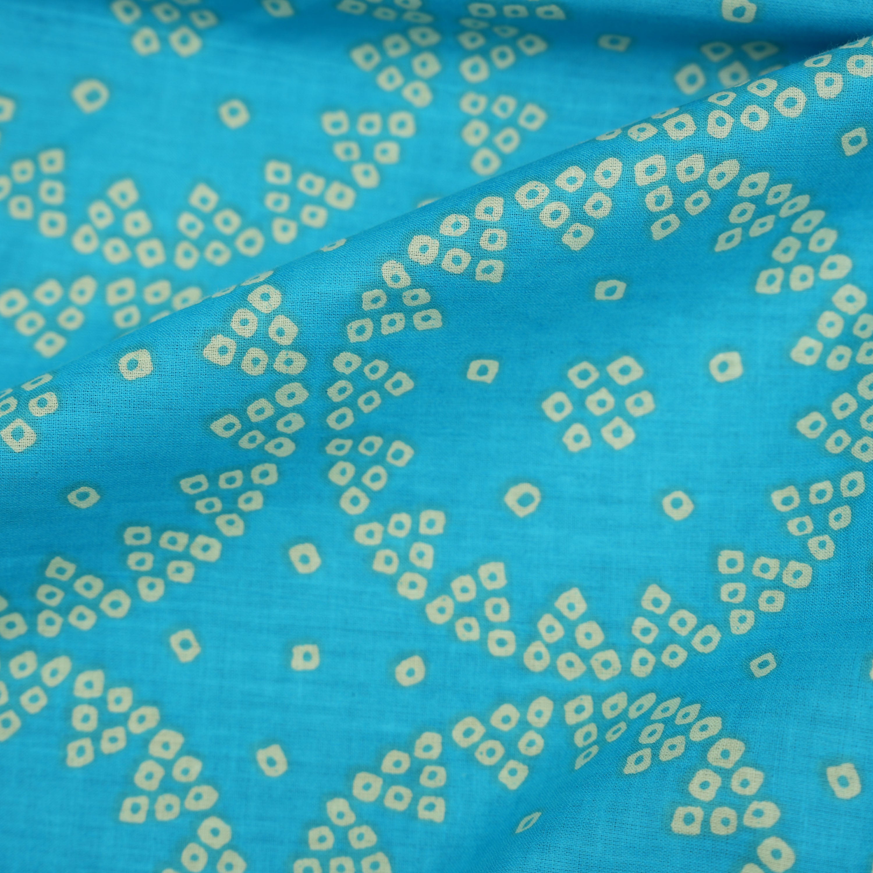 Bright Turquoise Printed Bandhani Cotton Fabric
