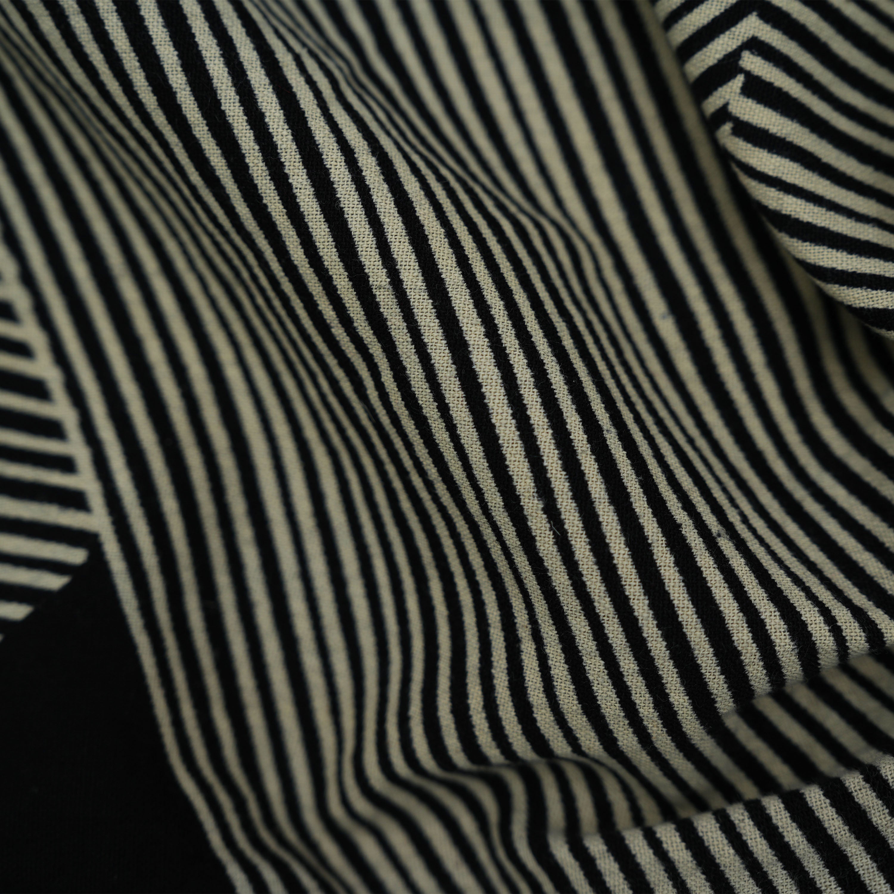 Charcoal Black Striped Geometric Printed Cotton Fabric