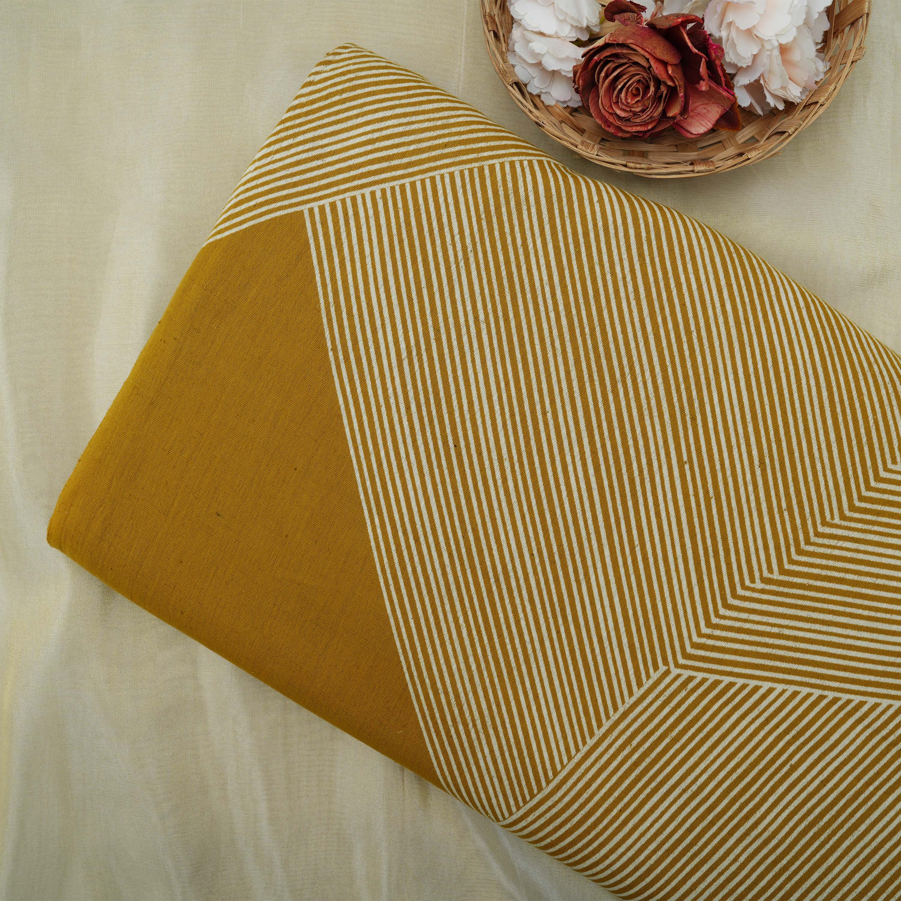 Medium Brown Striped Geometric Printed Cotton Fabric
