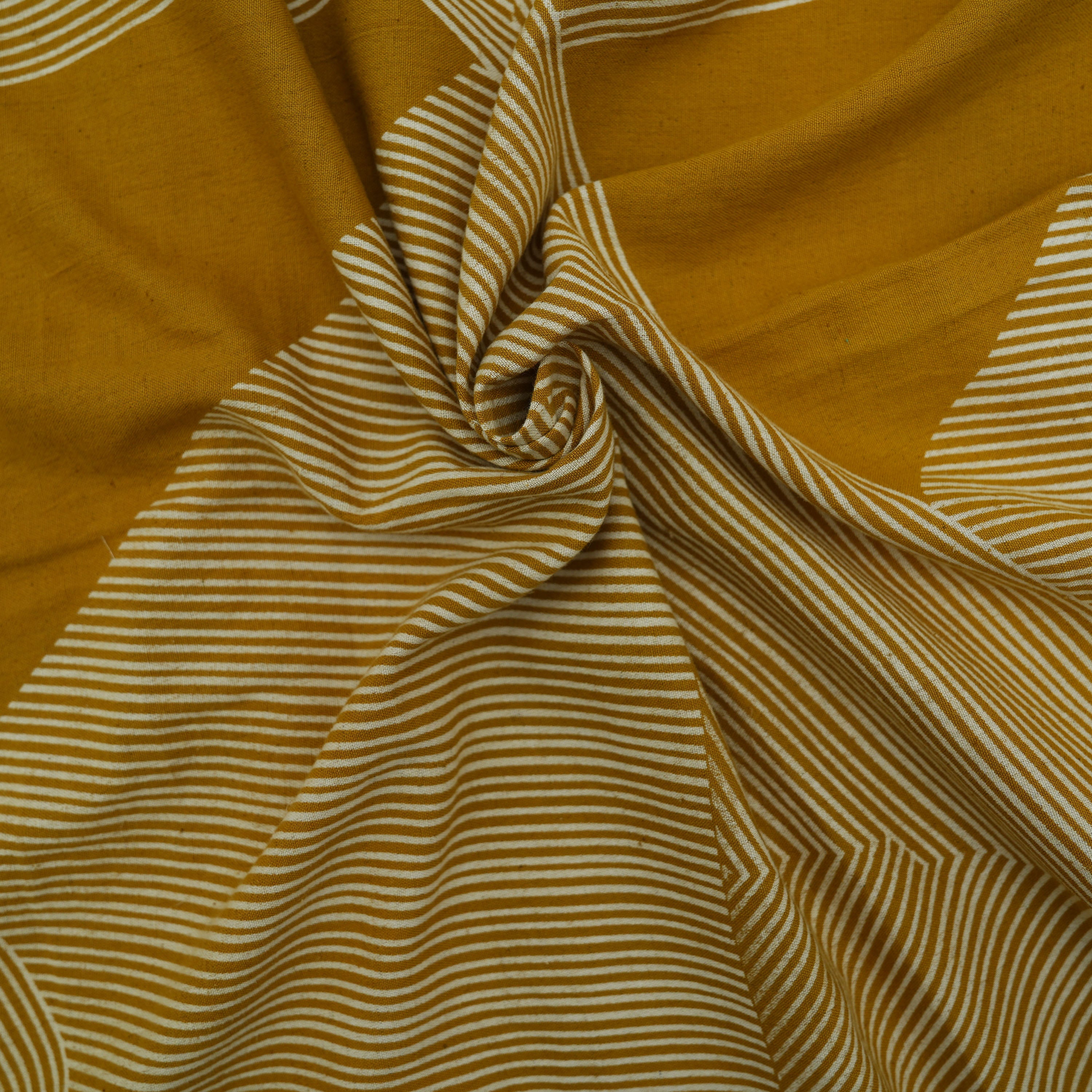 Medium Brown Striped Geometric Printed Cotton Fabric