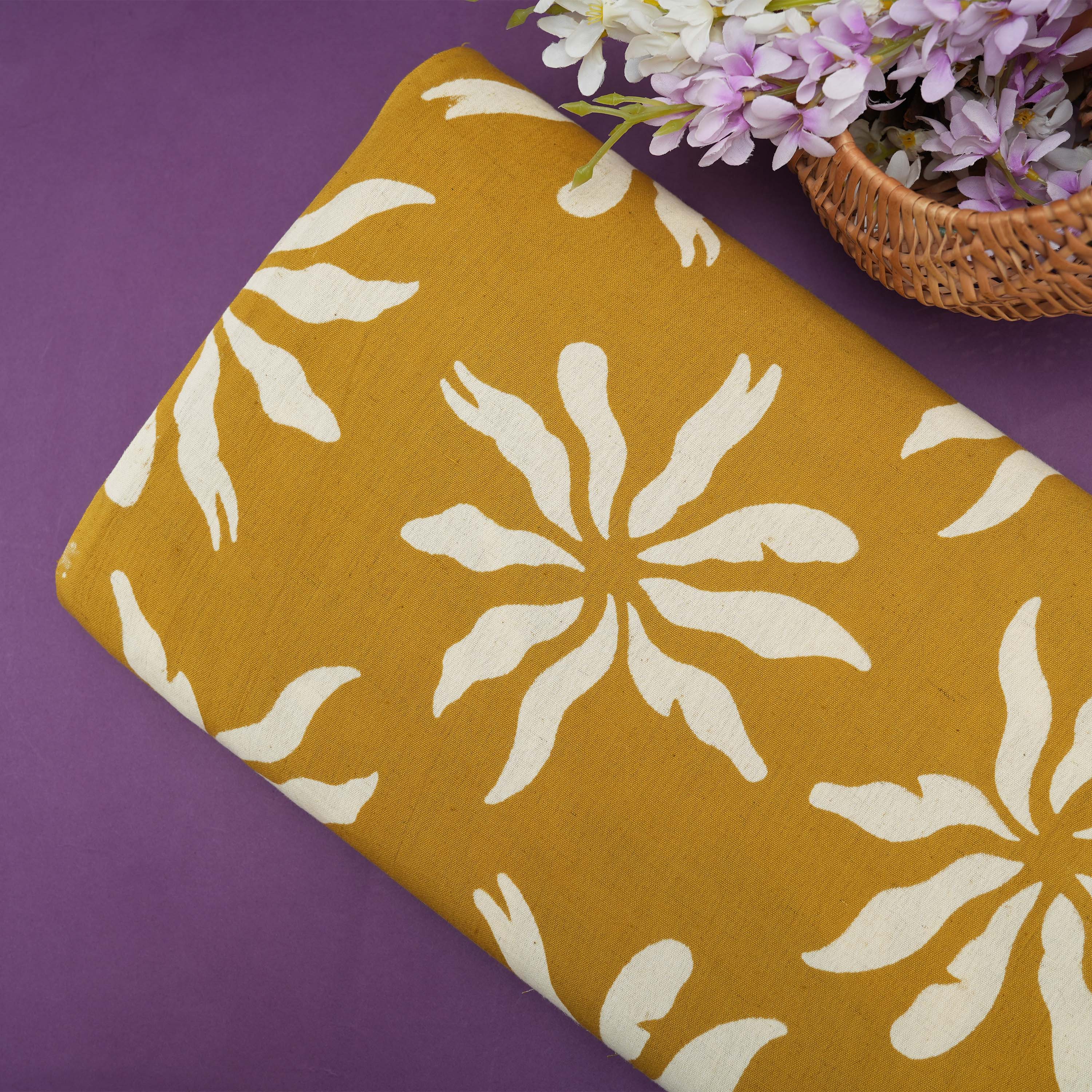 Golden Brown Floral Printed Cotton Fabric