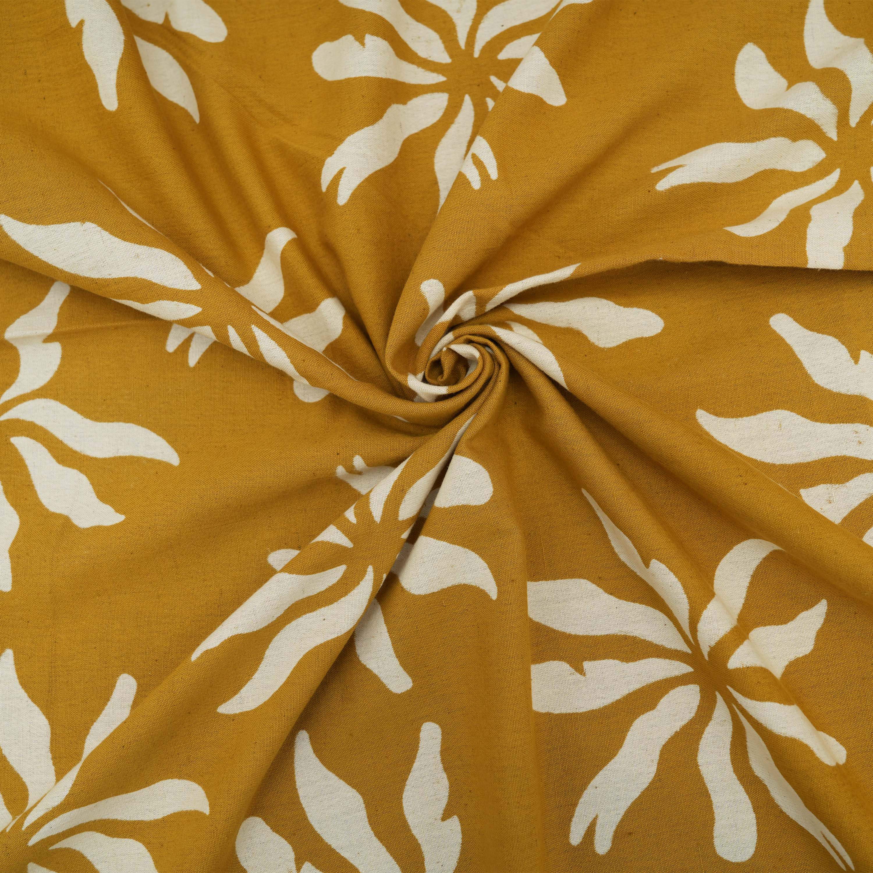 Golden Brown Floral Printed Cotton Fabric