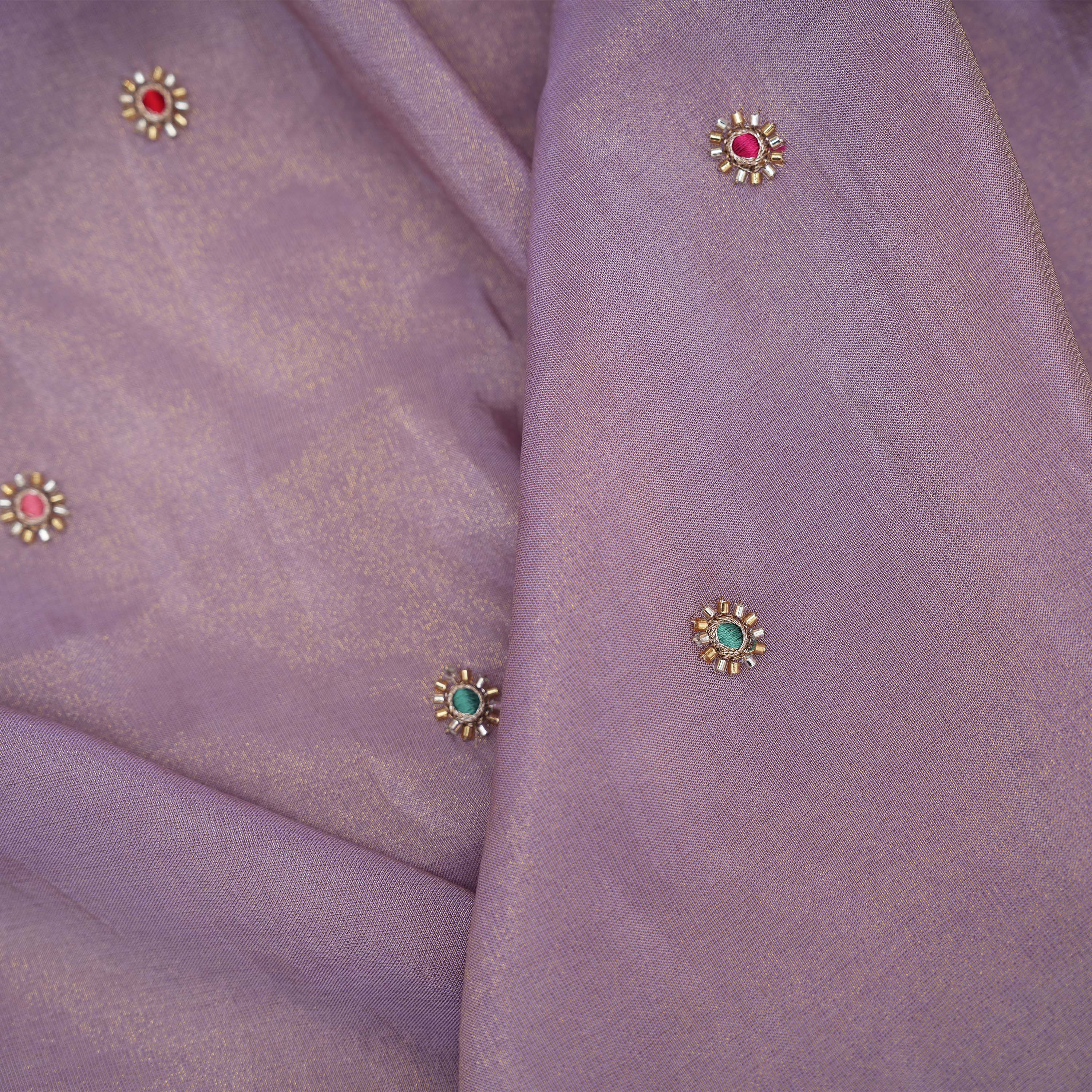 Mauve Purple Bridal Embroidery On Tissue Fabric