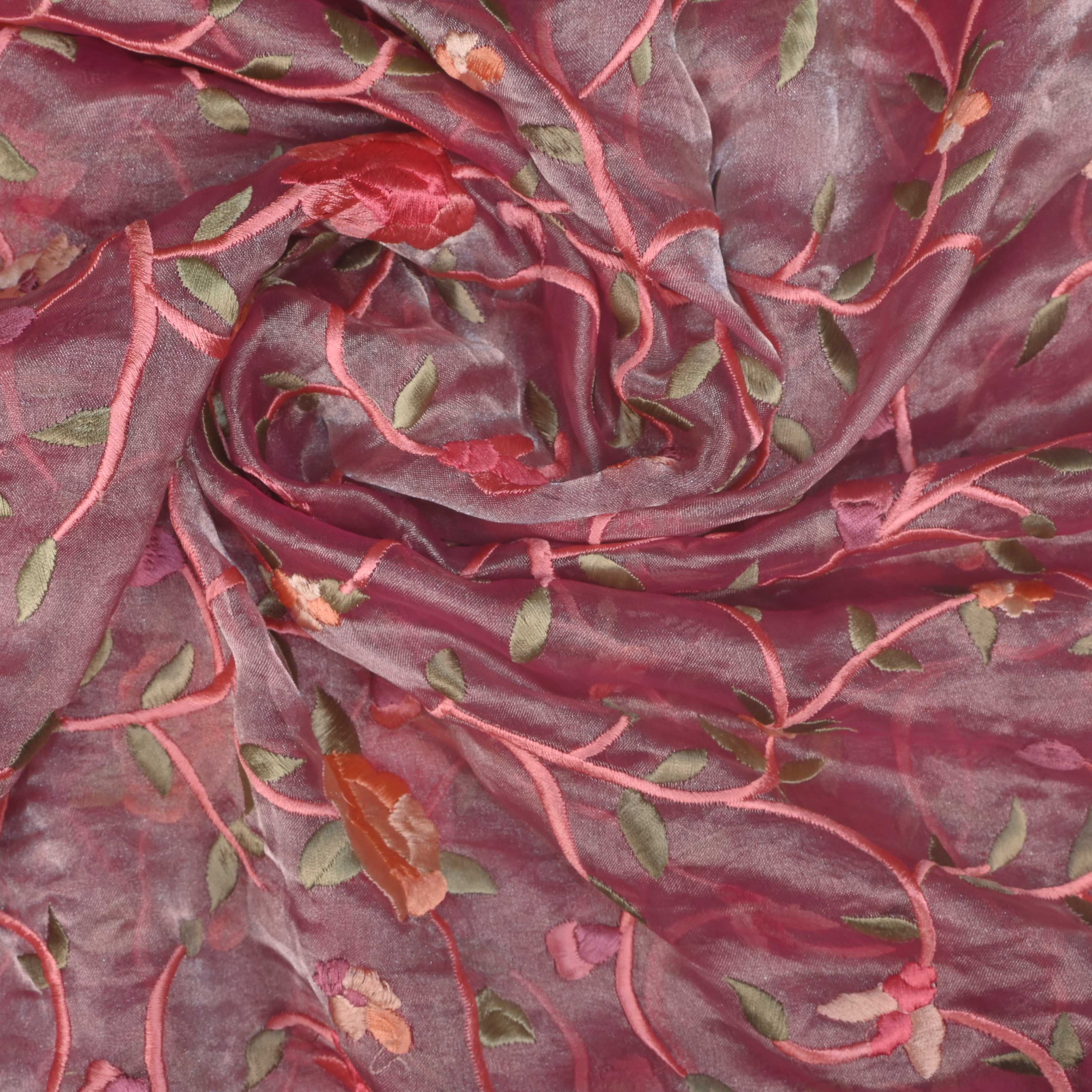 Turkish Pink Tissue Embroidery Jaal Fabric