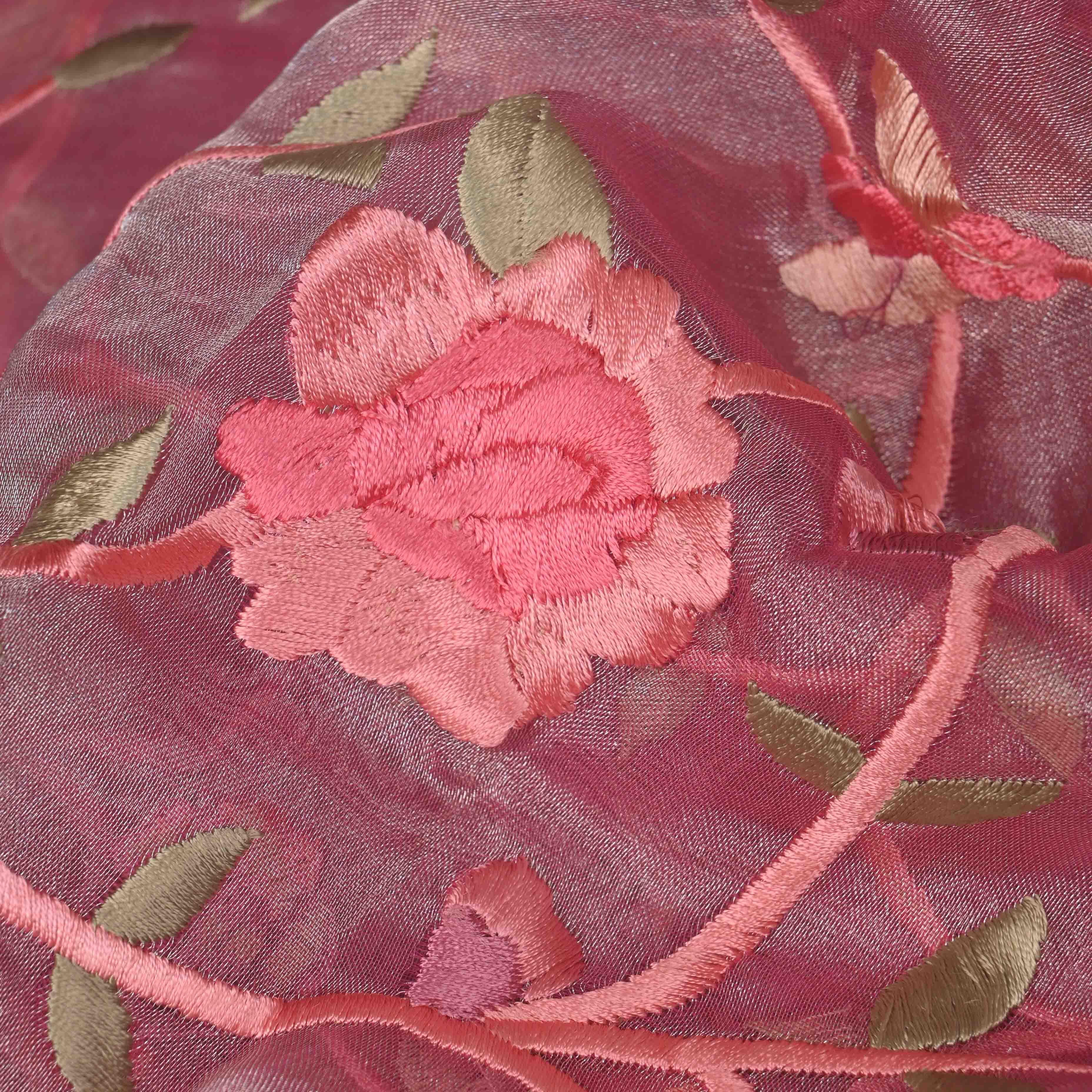 Turkish Pink Tissue Embroidery Jaal Fabric