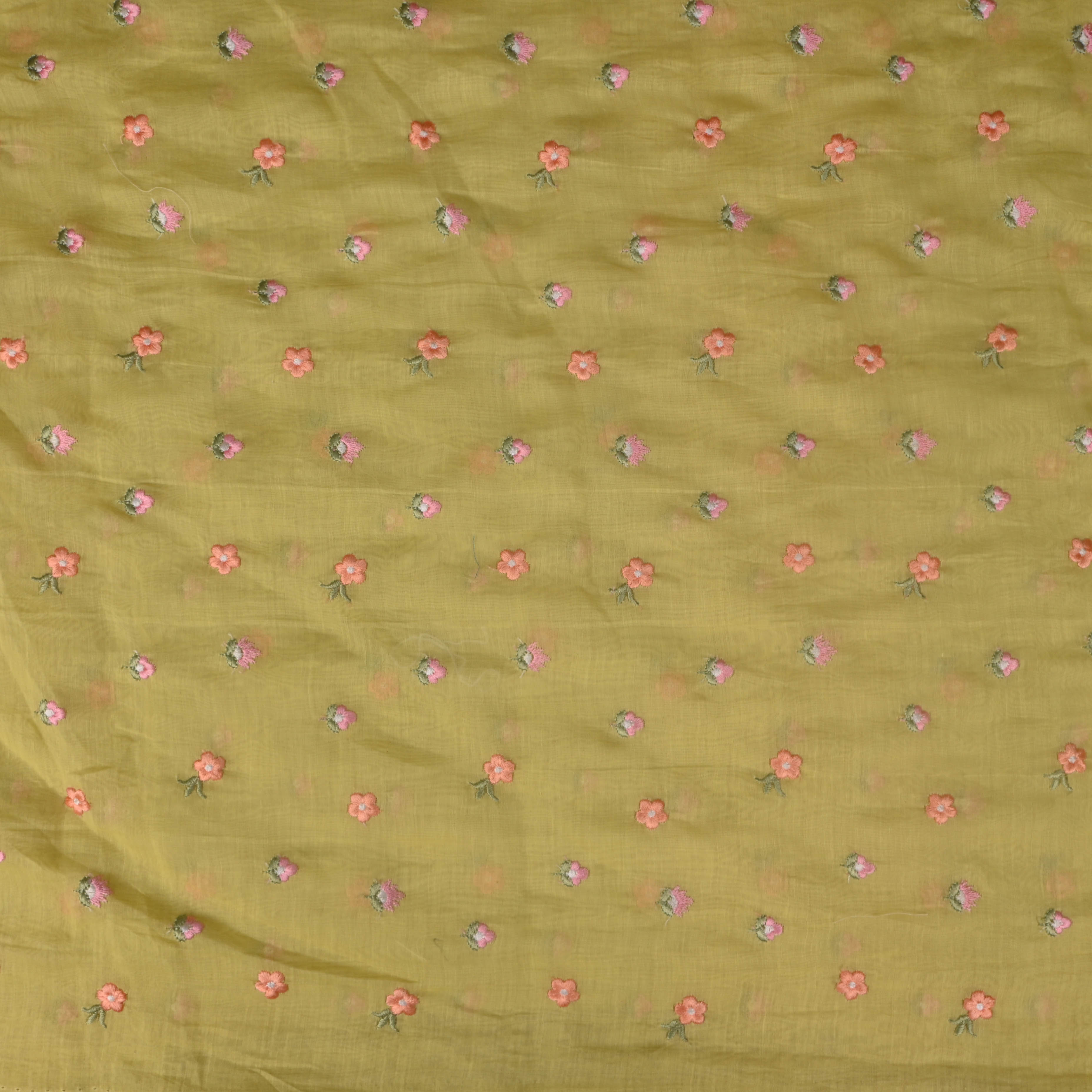 Arylide Yellow Butti Chanderi Fabric With Embroidery
