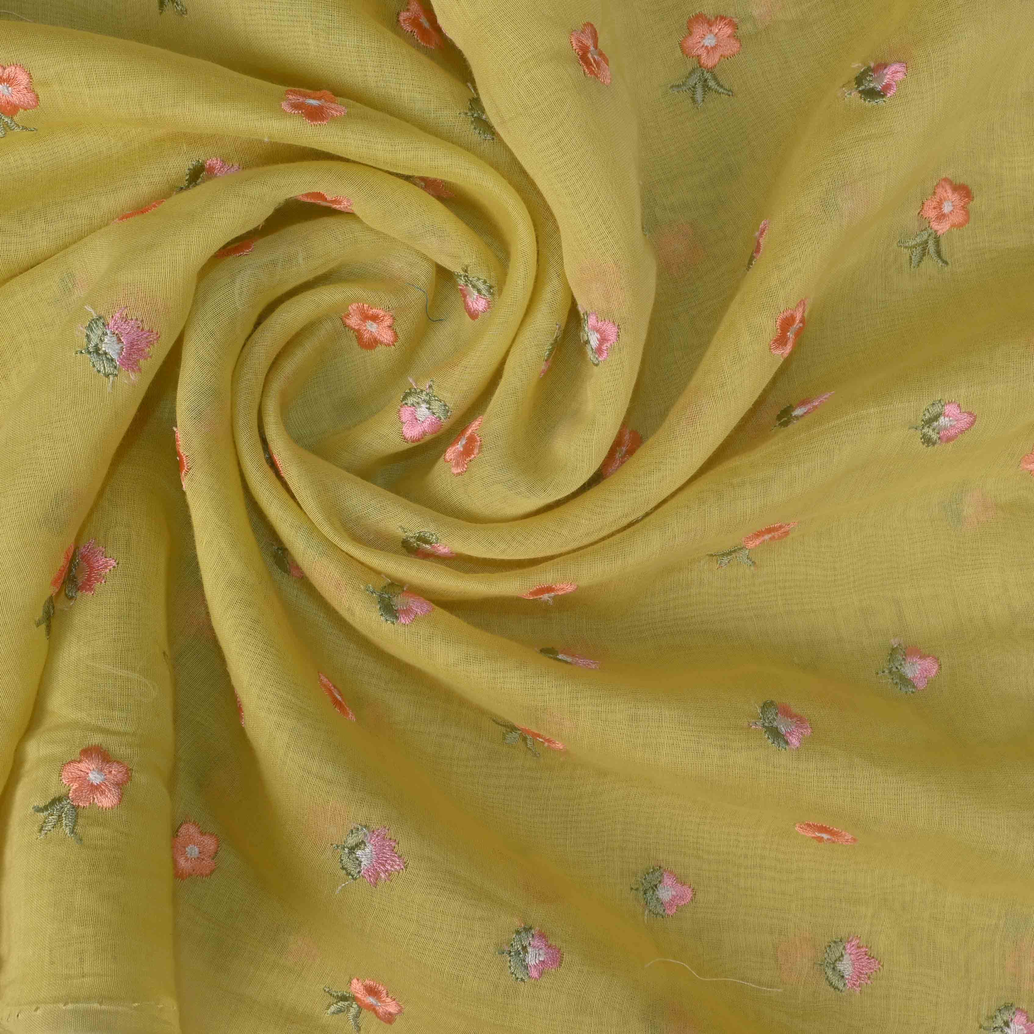 Arylide Yellow Butti Chanderi Fabric With Embroidery