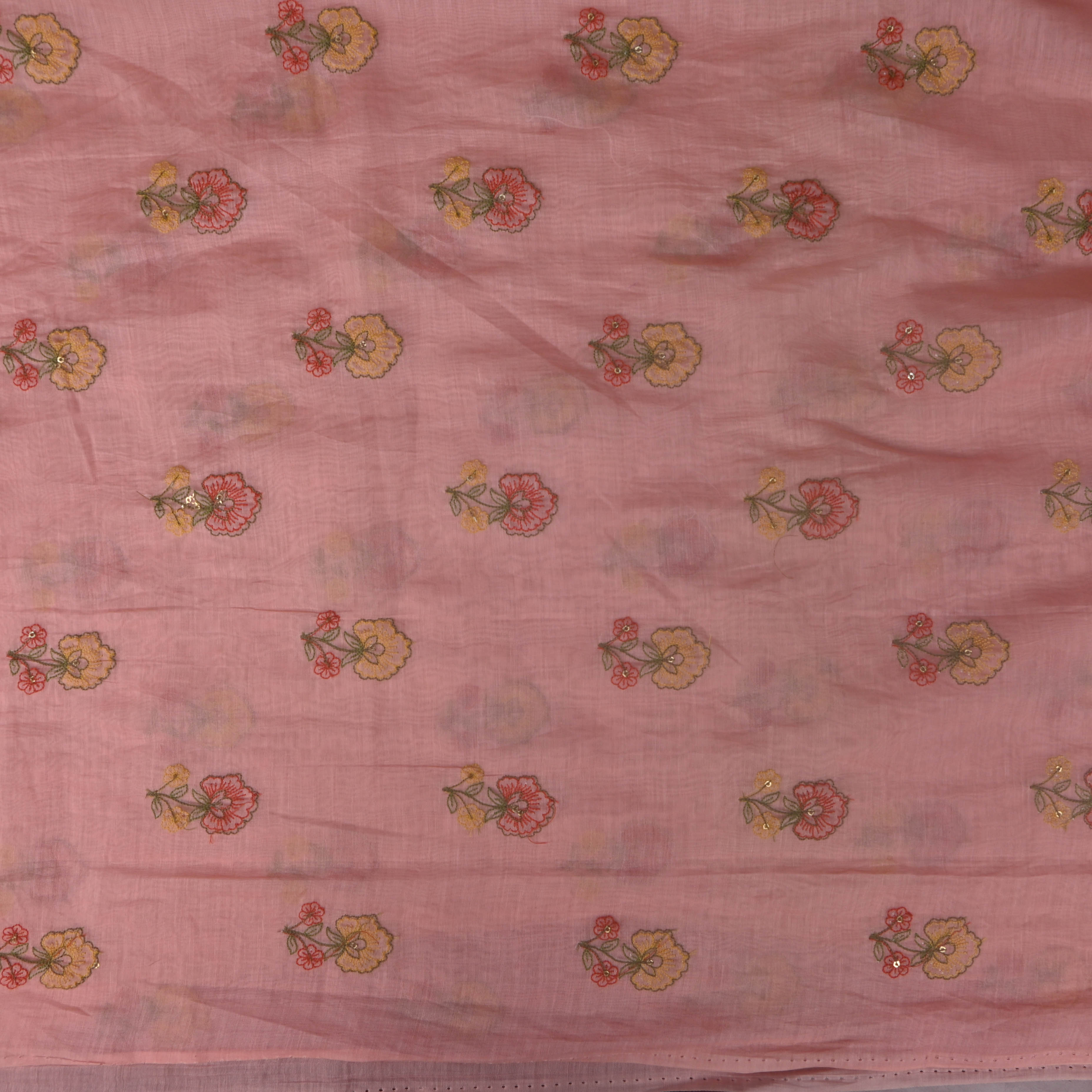 Sea Pink Floral Chanderi Fabric With Embroidery