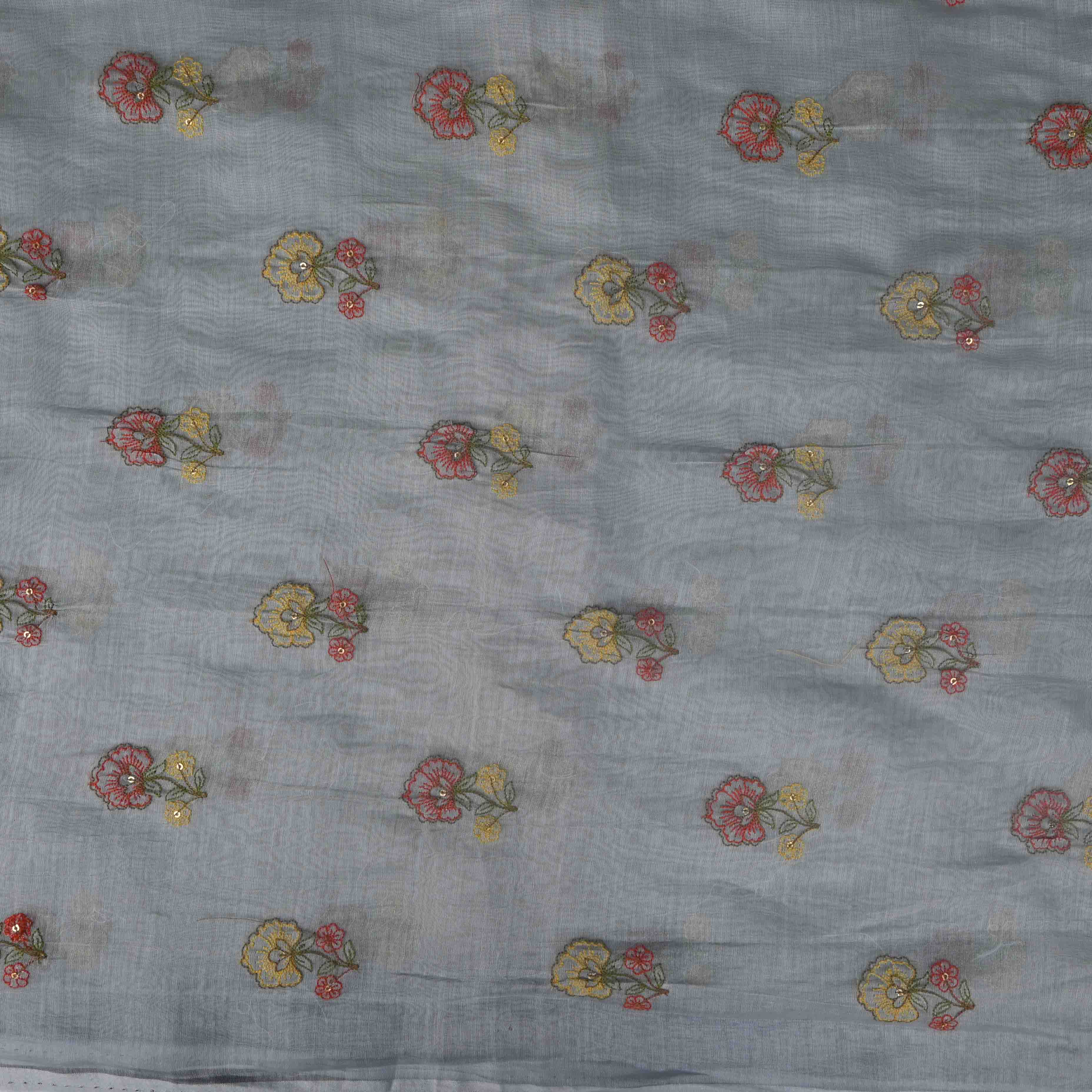 Light Blue Floral Chanderi Fabric With Embroidery