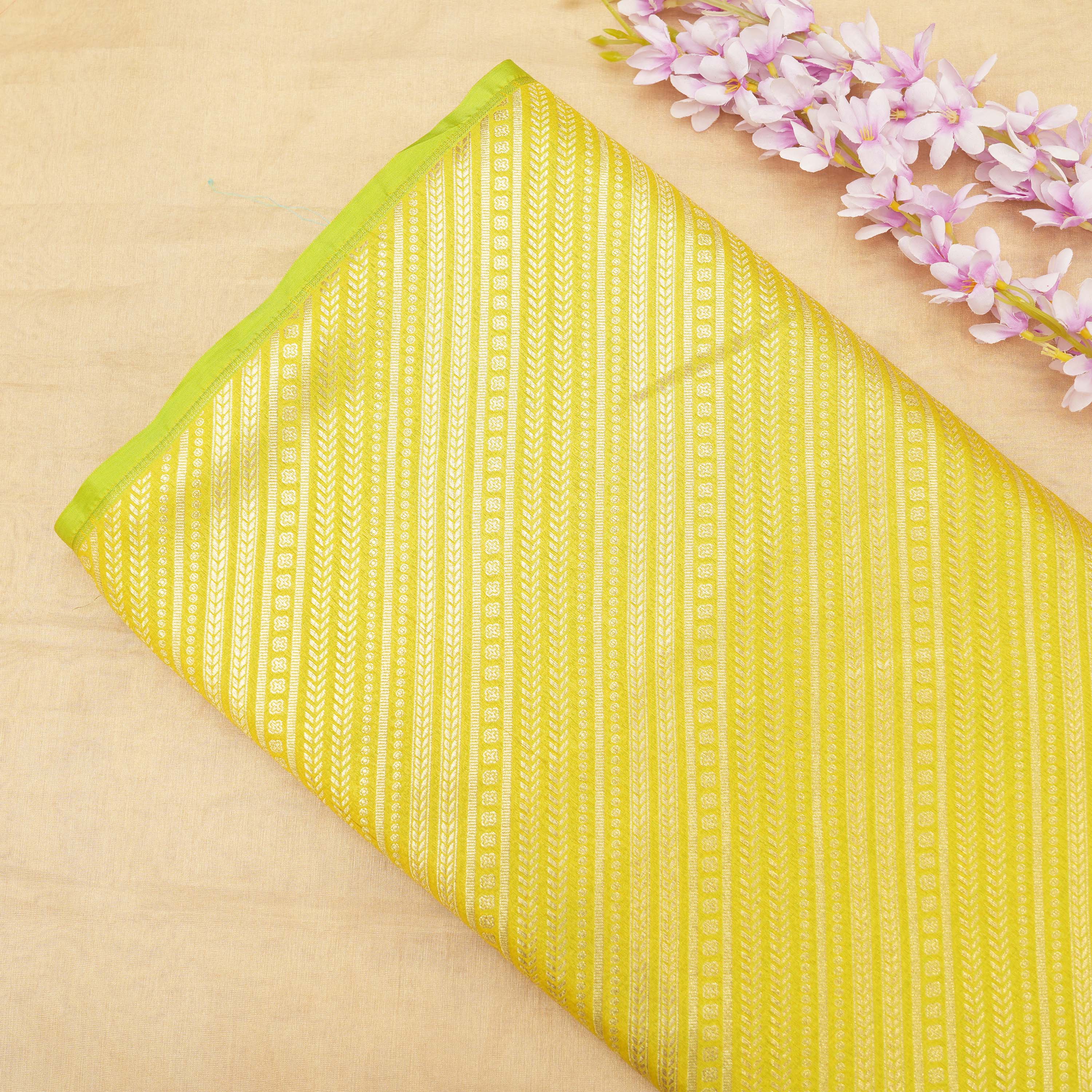 Apple Green Diagonal Embroidered Silk Fabric