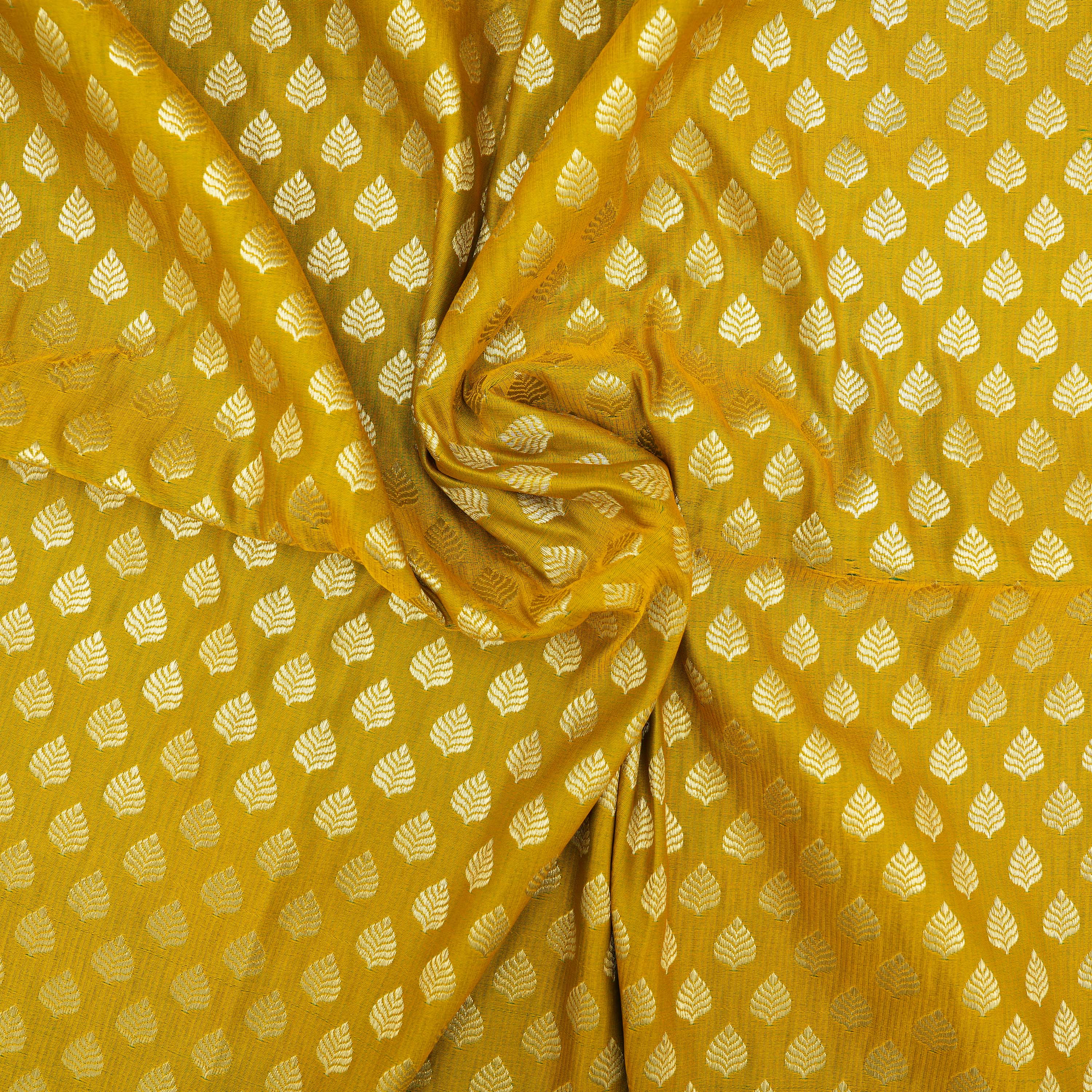 Yellow Jasmine Floral Butti Banrasi Silk Fabric