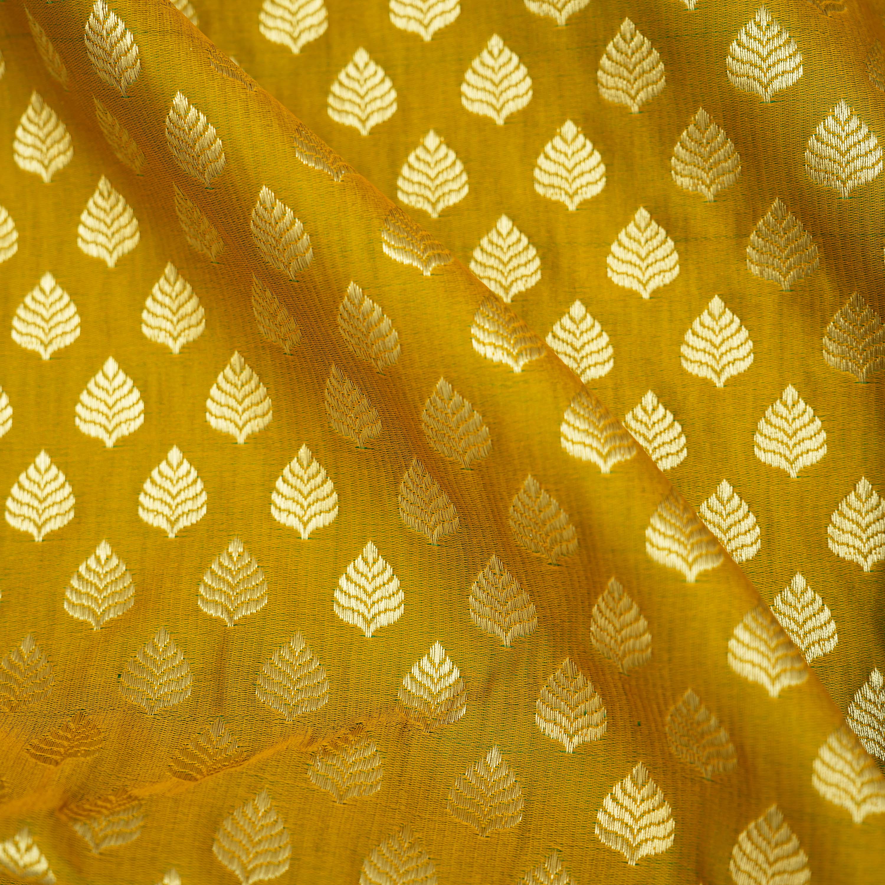 Yellow Jasmine Floral Butti Banrasi Silk Fabric
