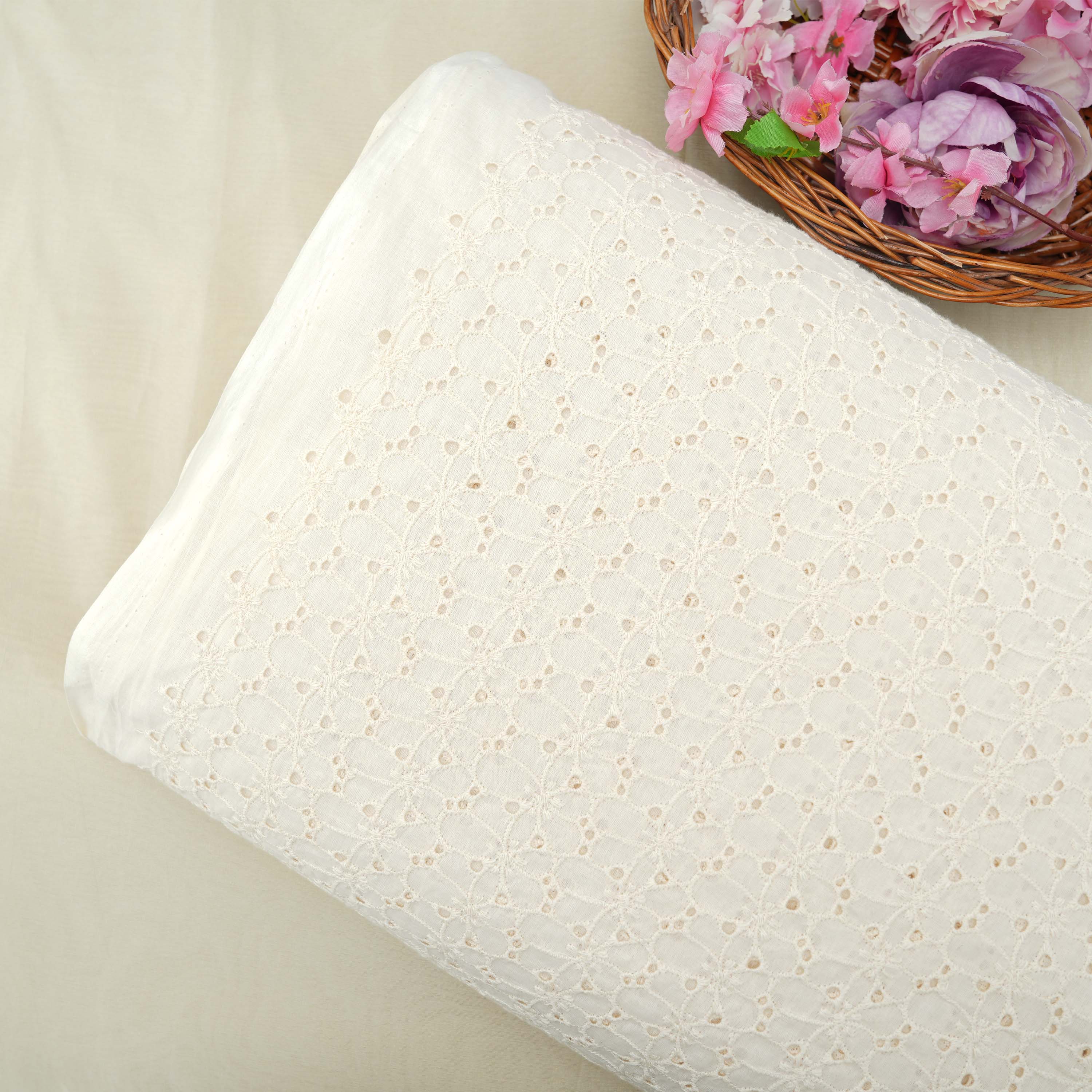 Rock White Pattern Threadwork Chanderi Fabric