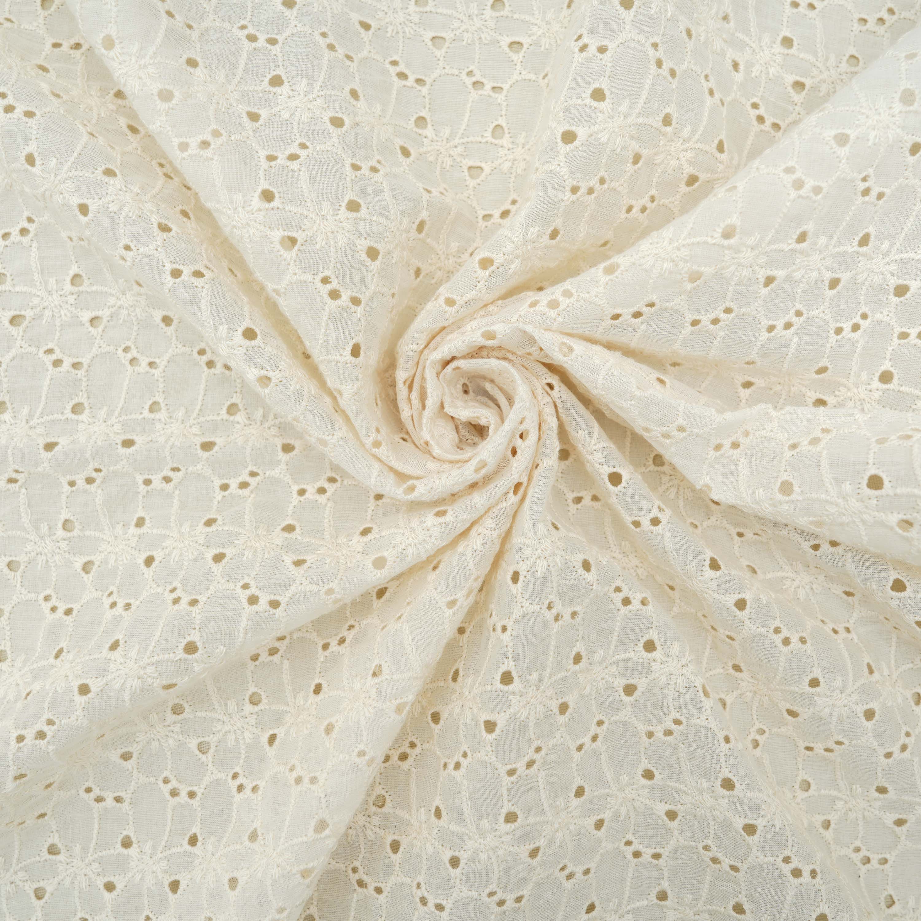 Rock White Pattern Threadwork Chanderi Fabric