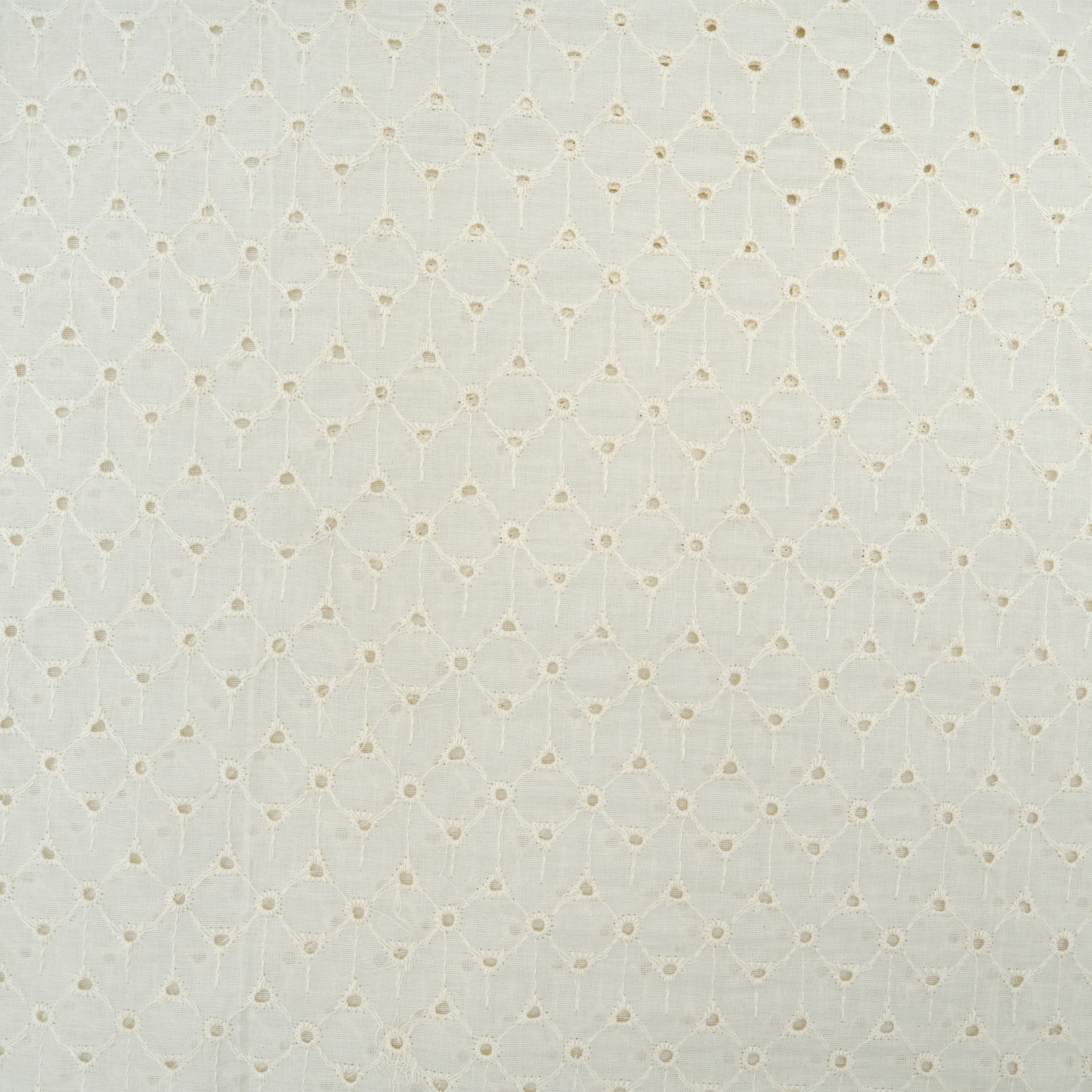 Timberwolf White Geometric Eyelet Pattern Chanderi Fabric