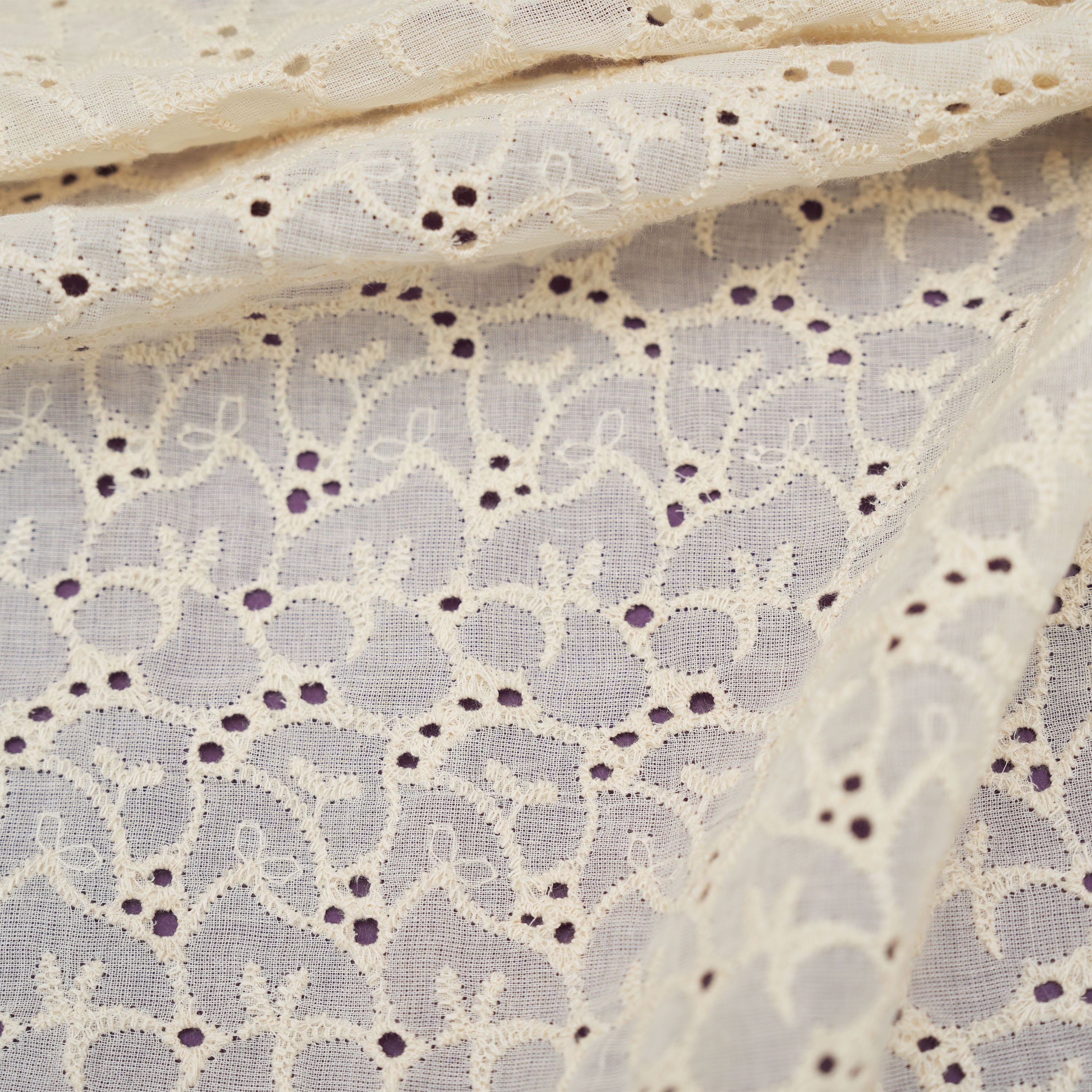 Off White Floral Hool Threadwork Chanderi Fabric