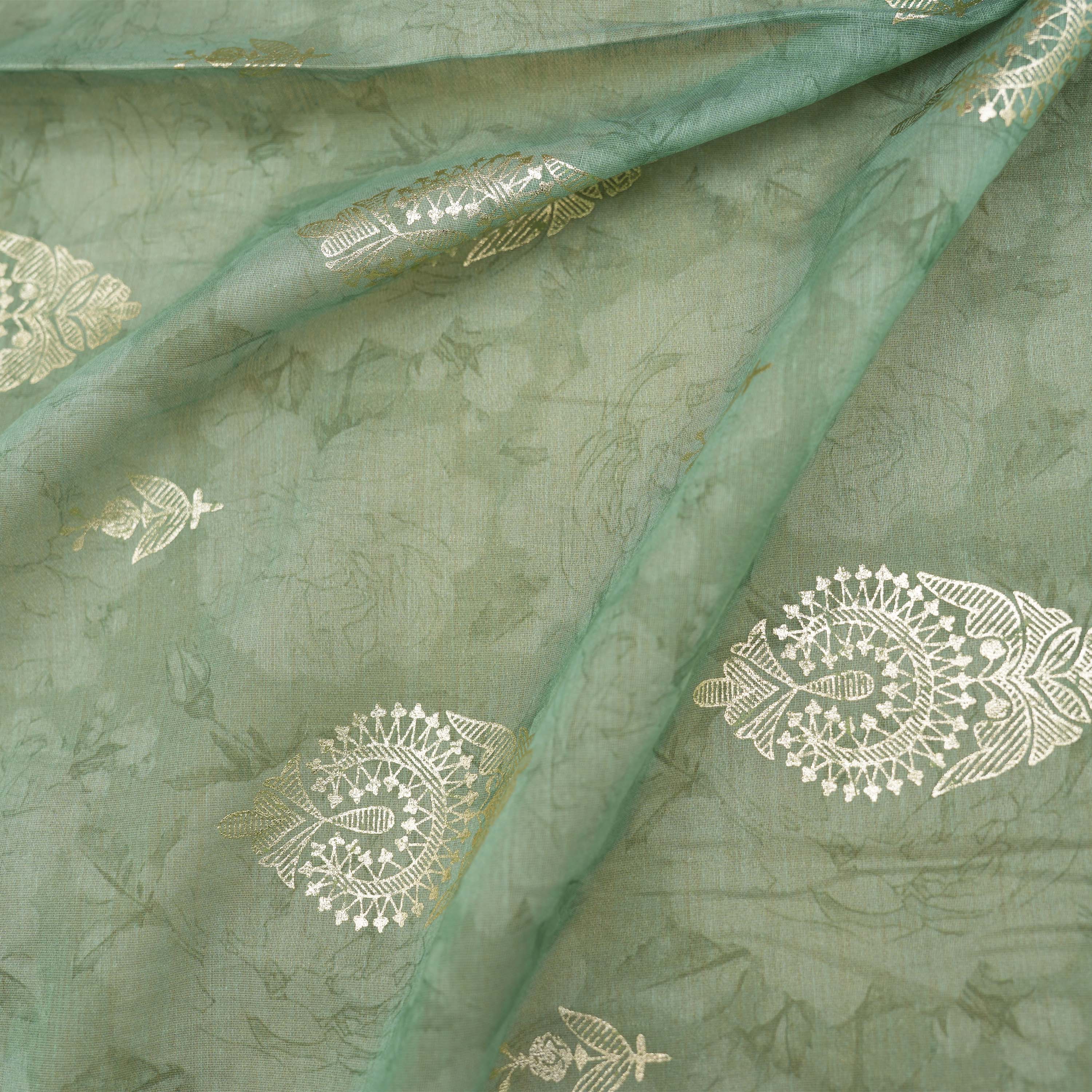 Sea Green Floral Embroidered Chanderi Fabric