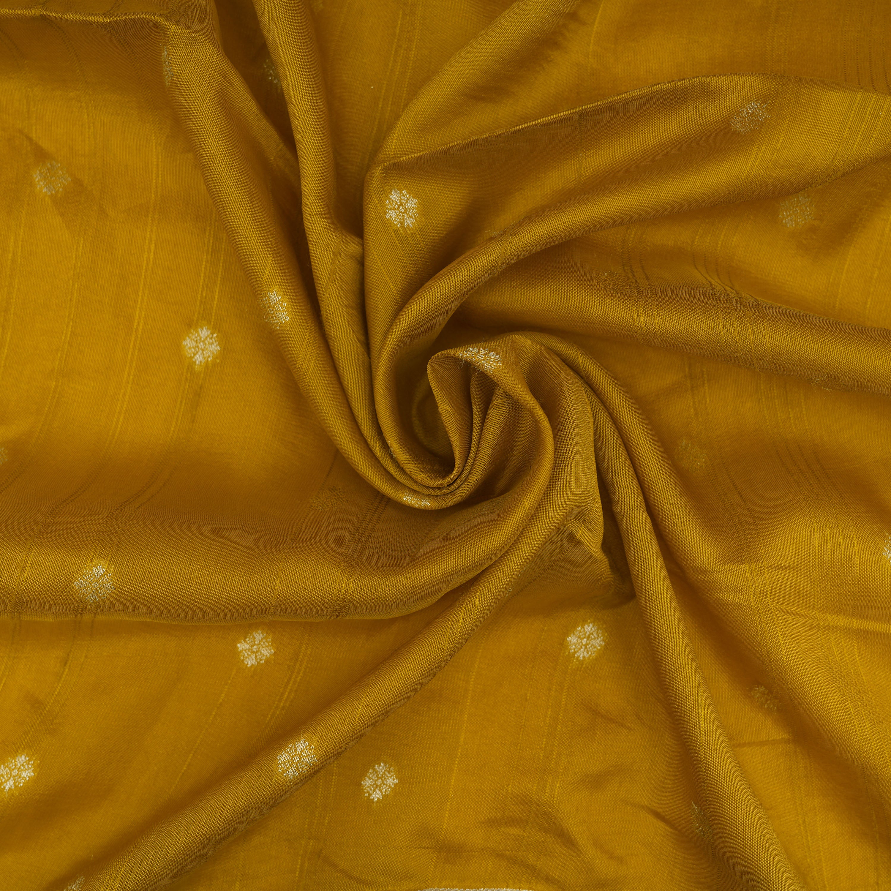 Mustard Yellow Floral Border Raw Silk Fabric