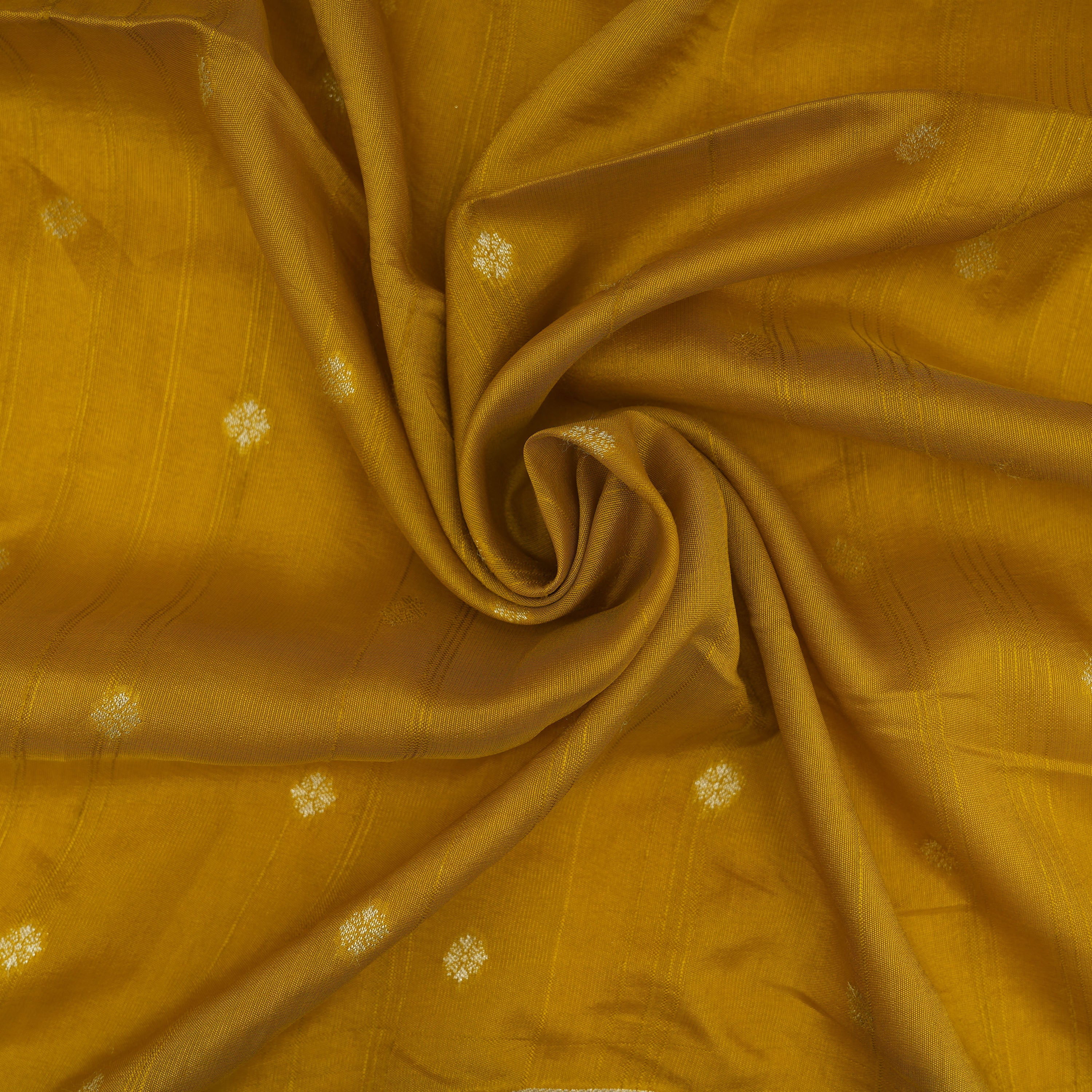 Mustard Yellow Floral Border Raw Silk Fabric