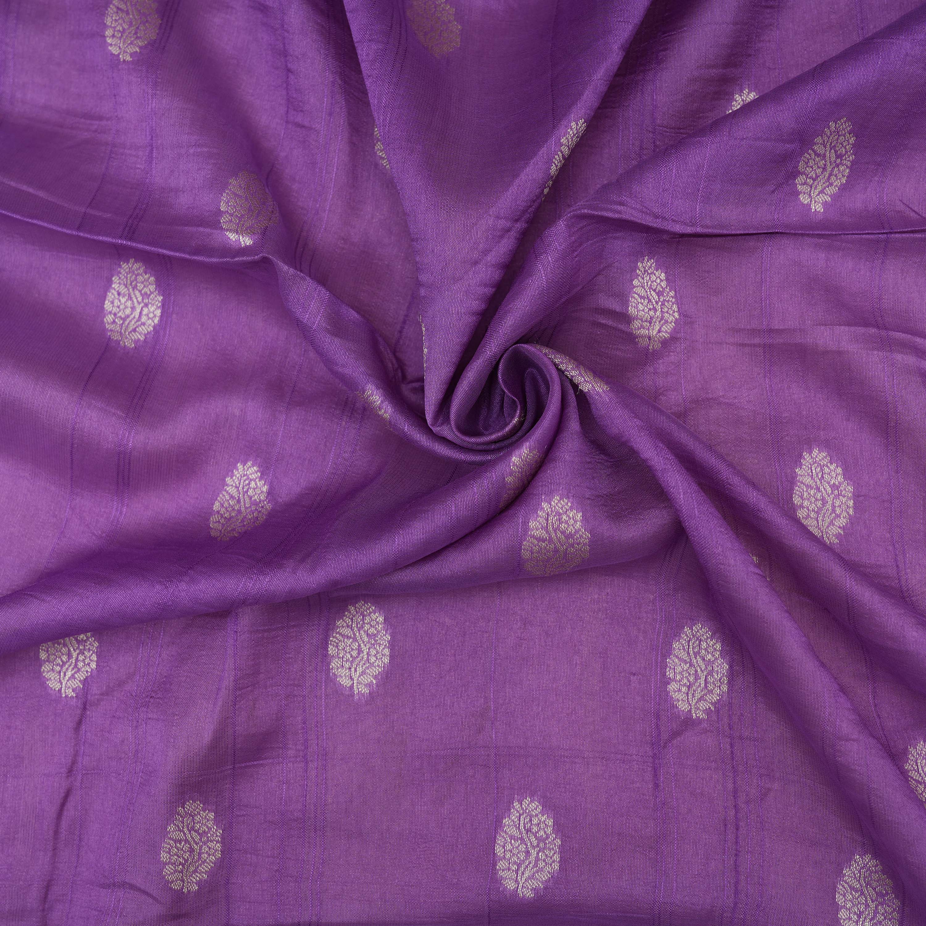 Pale Purple Kili And Floral Contrast Border Raw Silk Fabric