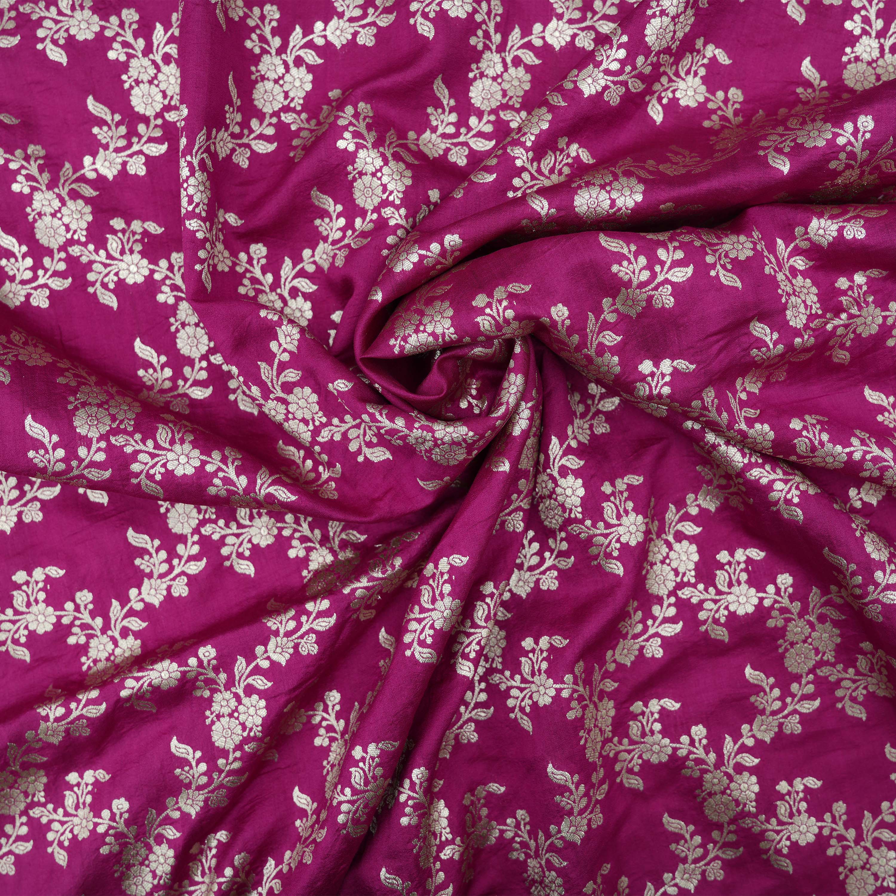 Rose Bud Cherry Pink Intricate Floral Jaal Jamwar Silk Fabric