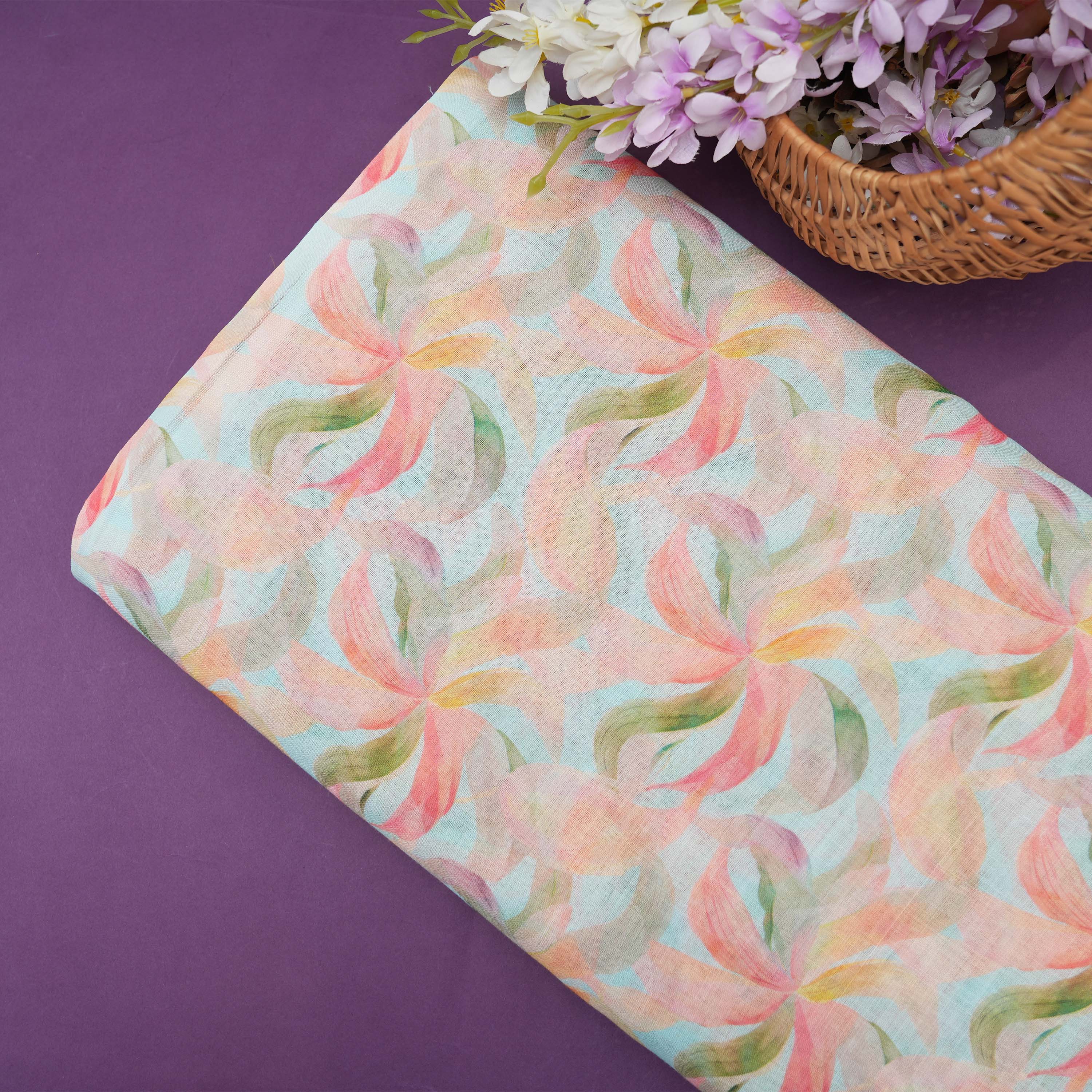 Shadow Green Aesthetic Floral Print Linen Fabric