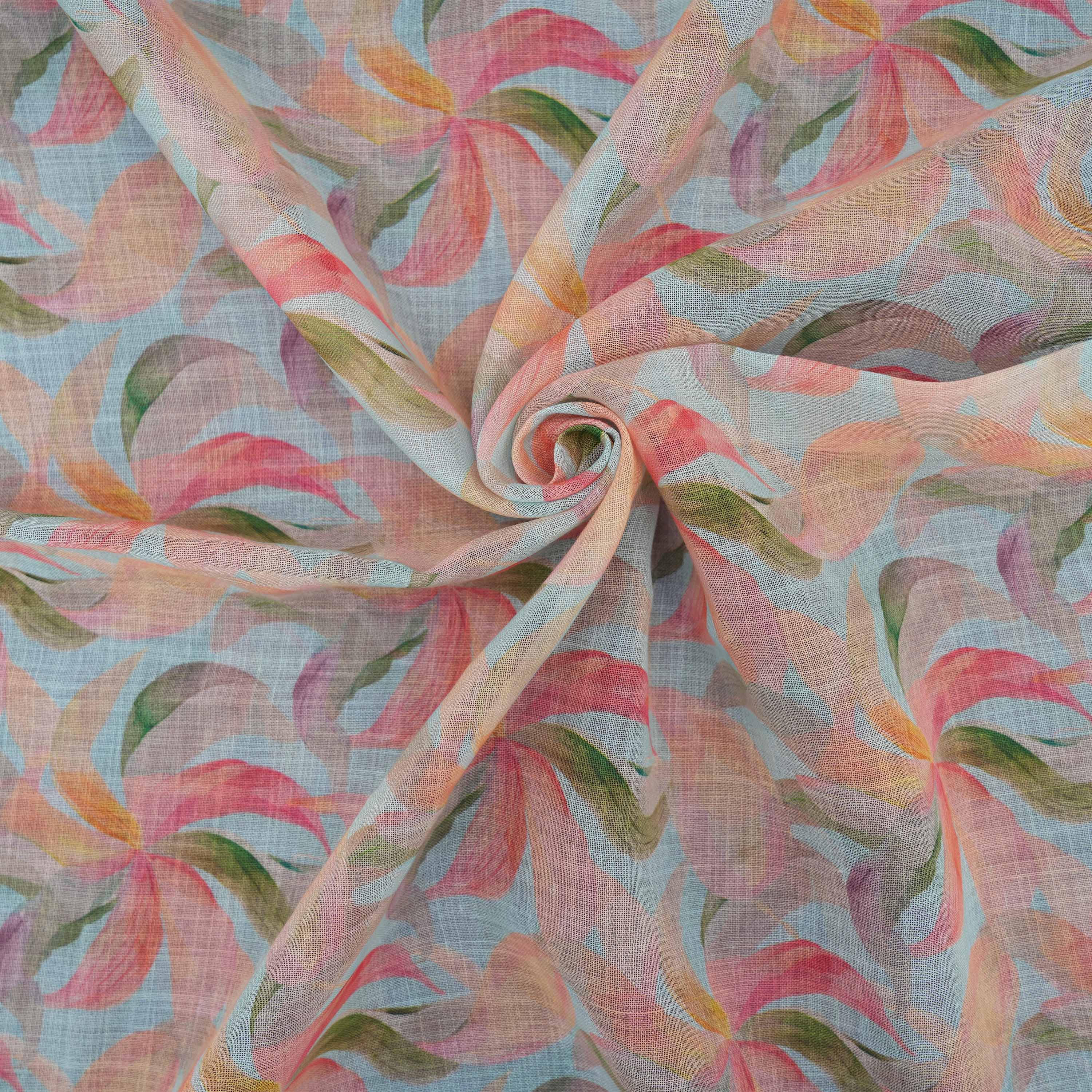 Shadow Green Aesthetic Floral Print Linen Fabric