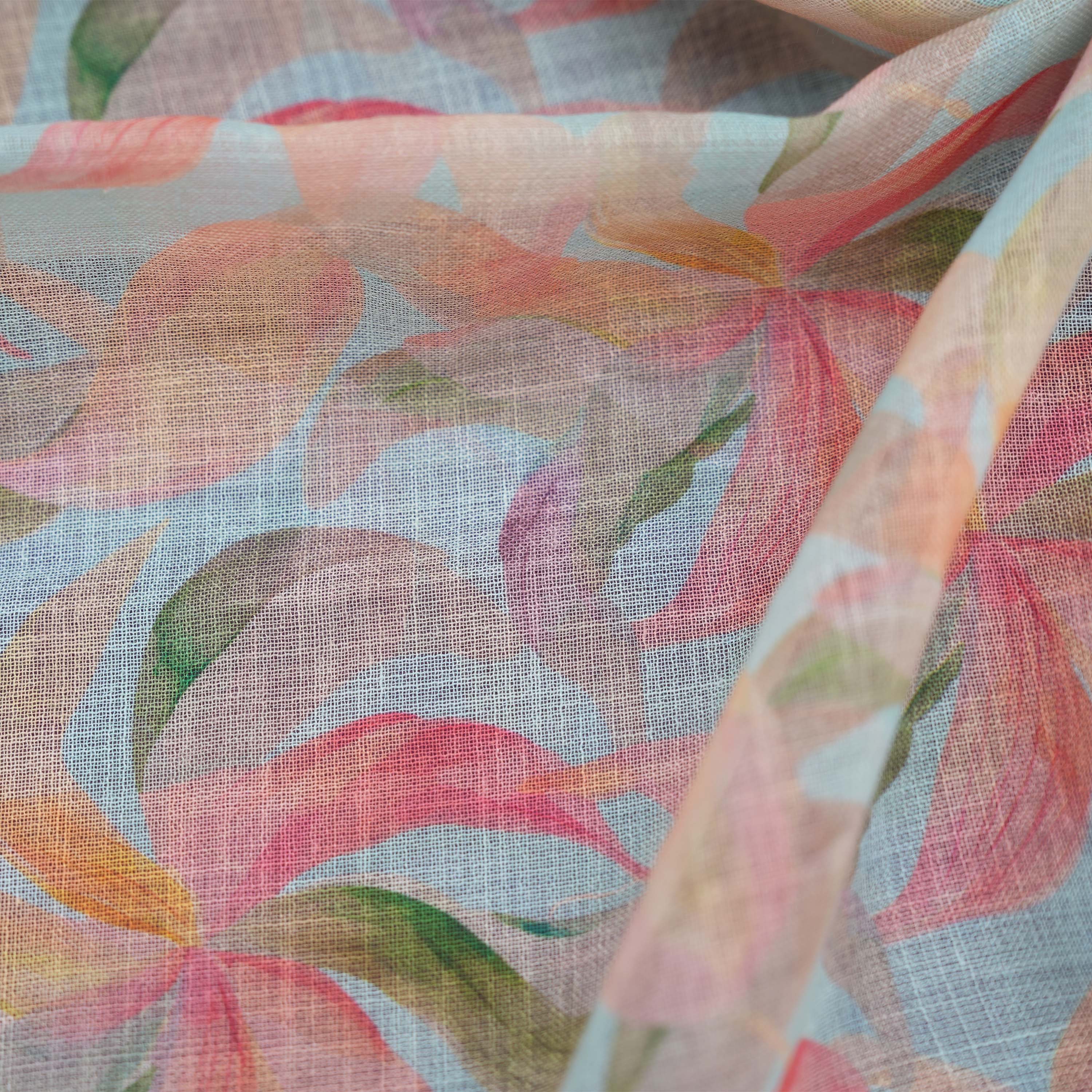 Shadow Green Aesthetic Floral Print Linen Fabric