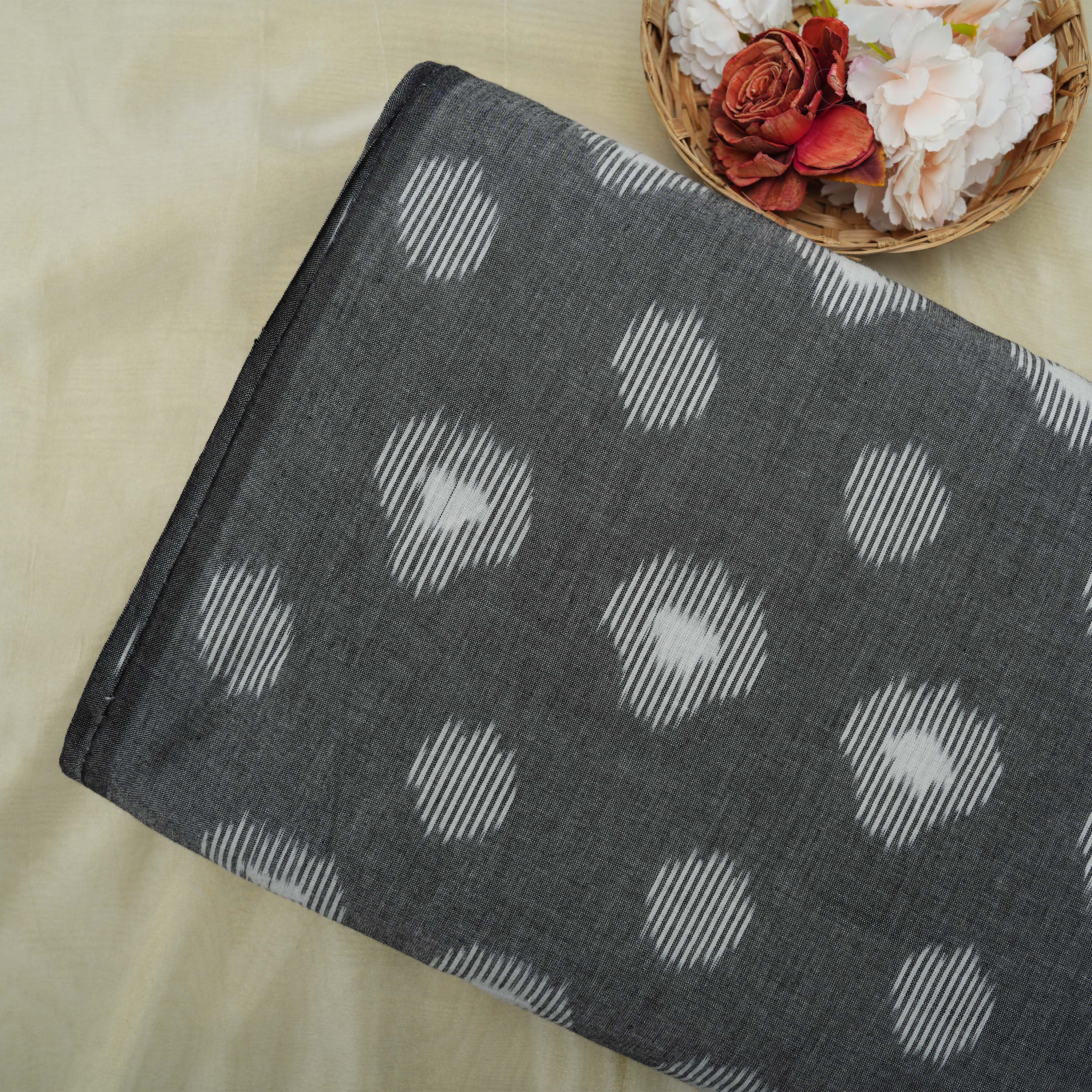 Smokey Gray Geometrical Ikat Pattern Cotton Fabric