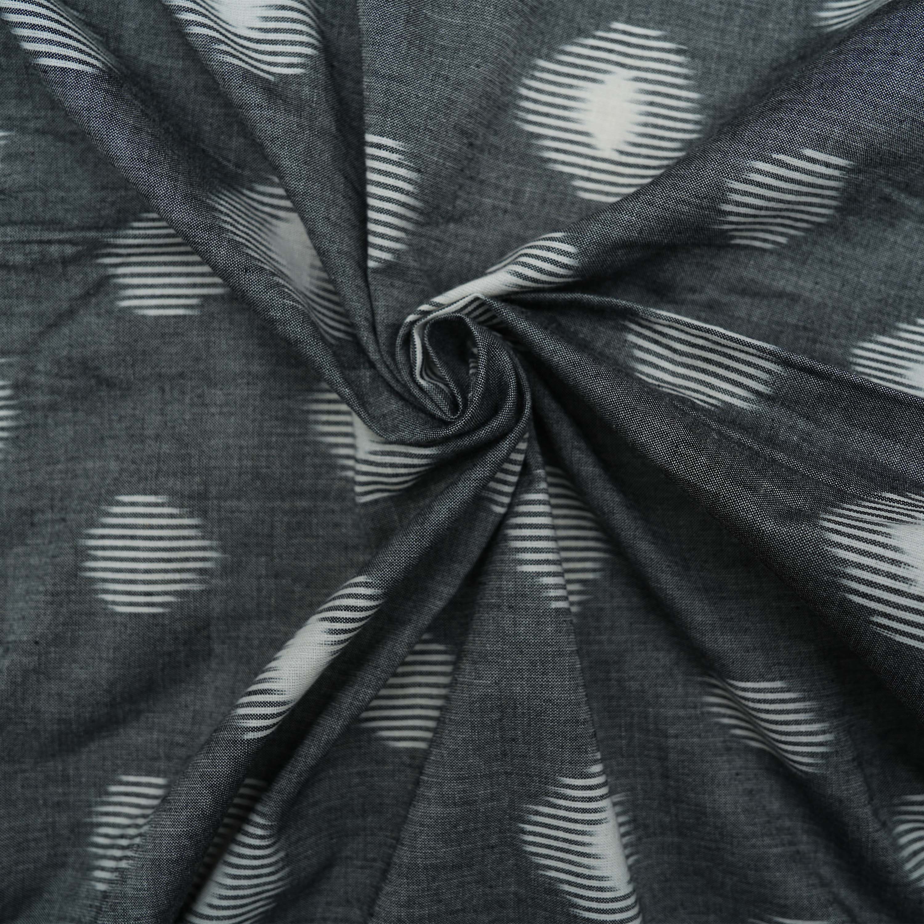 Smokey Gray Geometrical Ikat Pattern Cotton Fabric