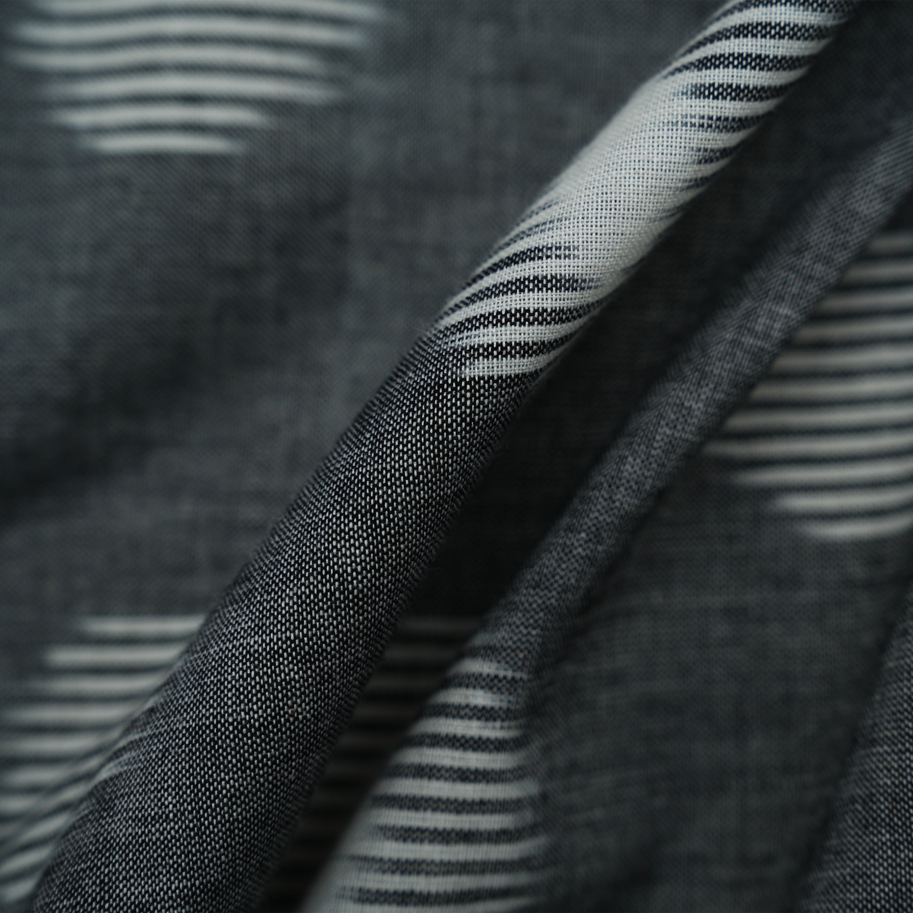 Smokey Gray Geometrical Ikat Pattern Cotton Fabric