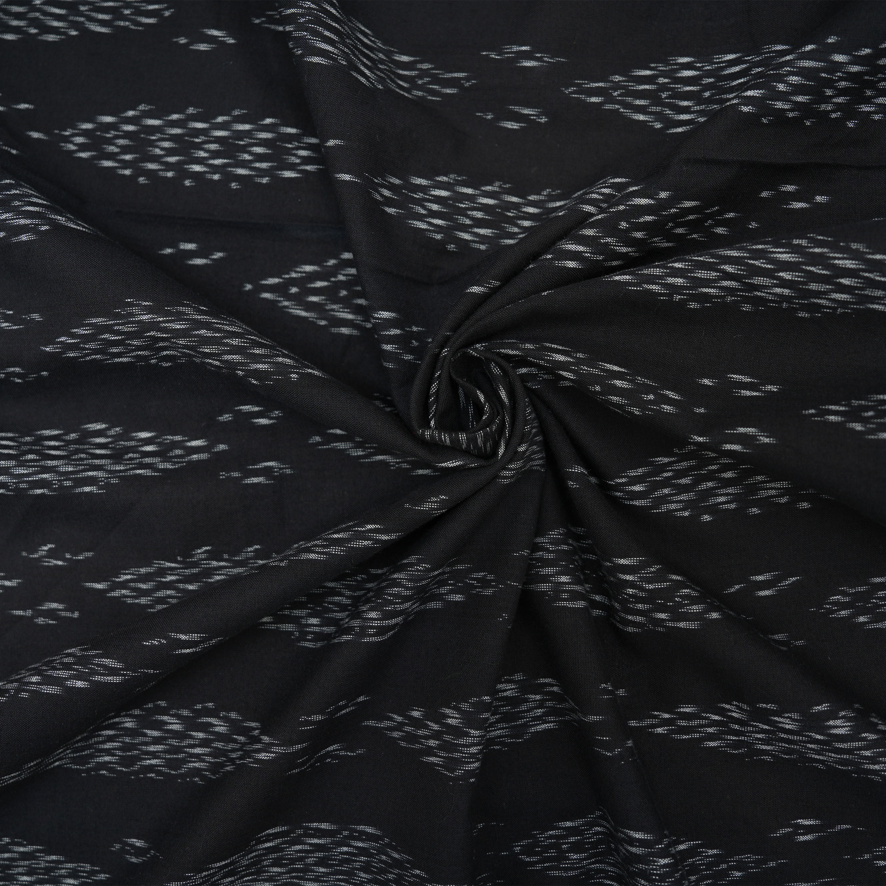 Charcoal Black Ikkat Diamond Pattern Cotton Fabric