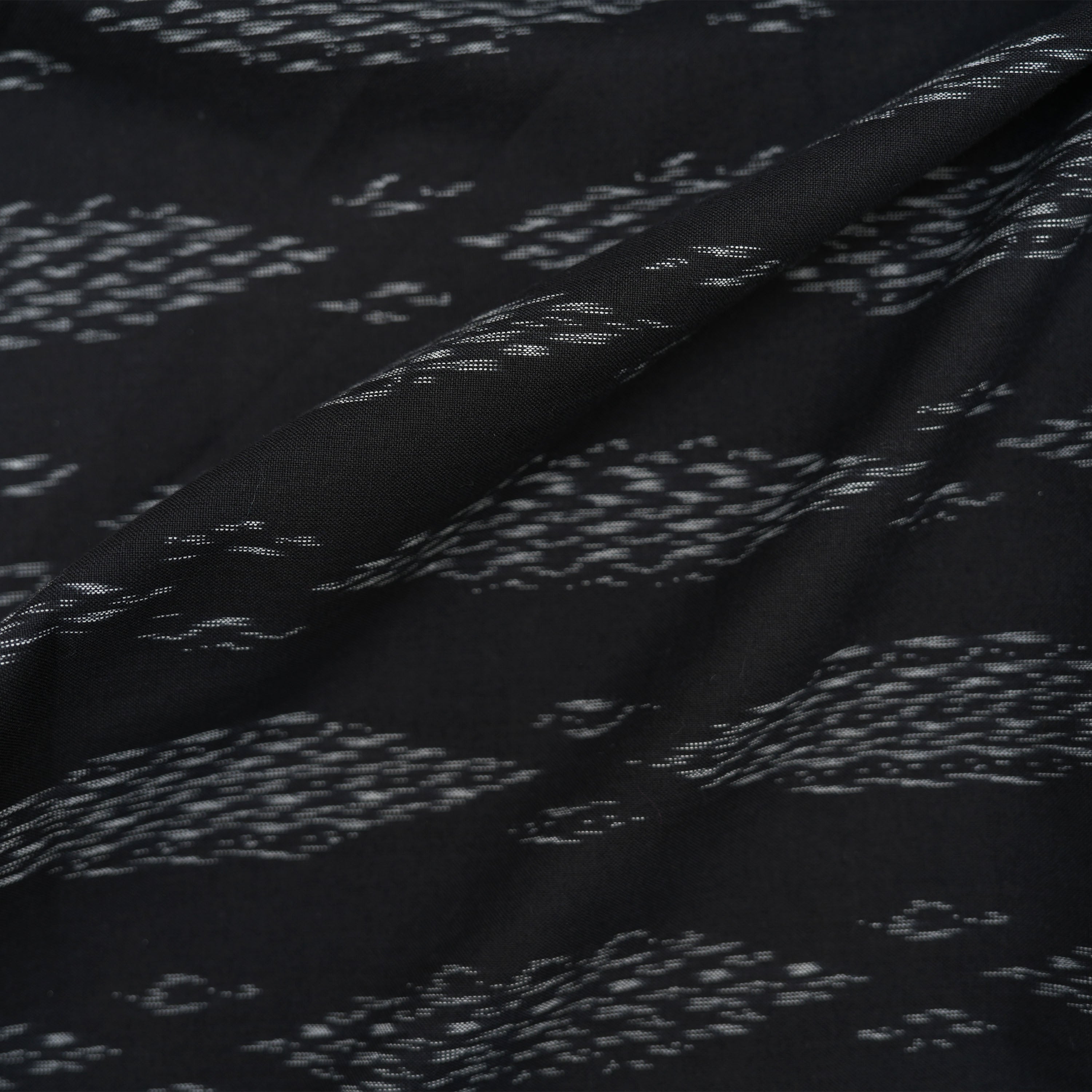 Charcoal Black Ikkat Diamond Pattern Cotton Fabric