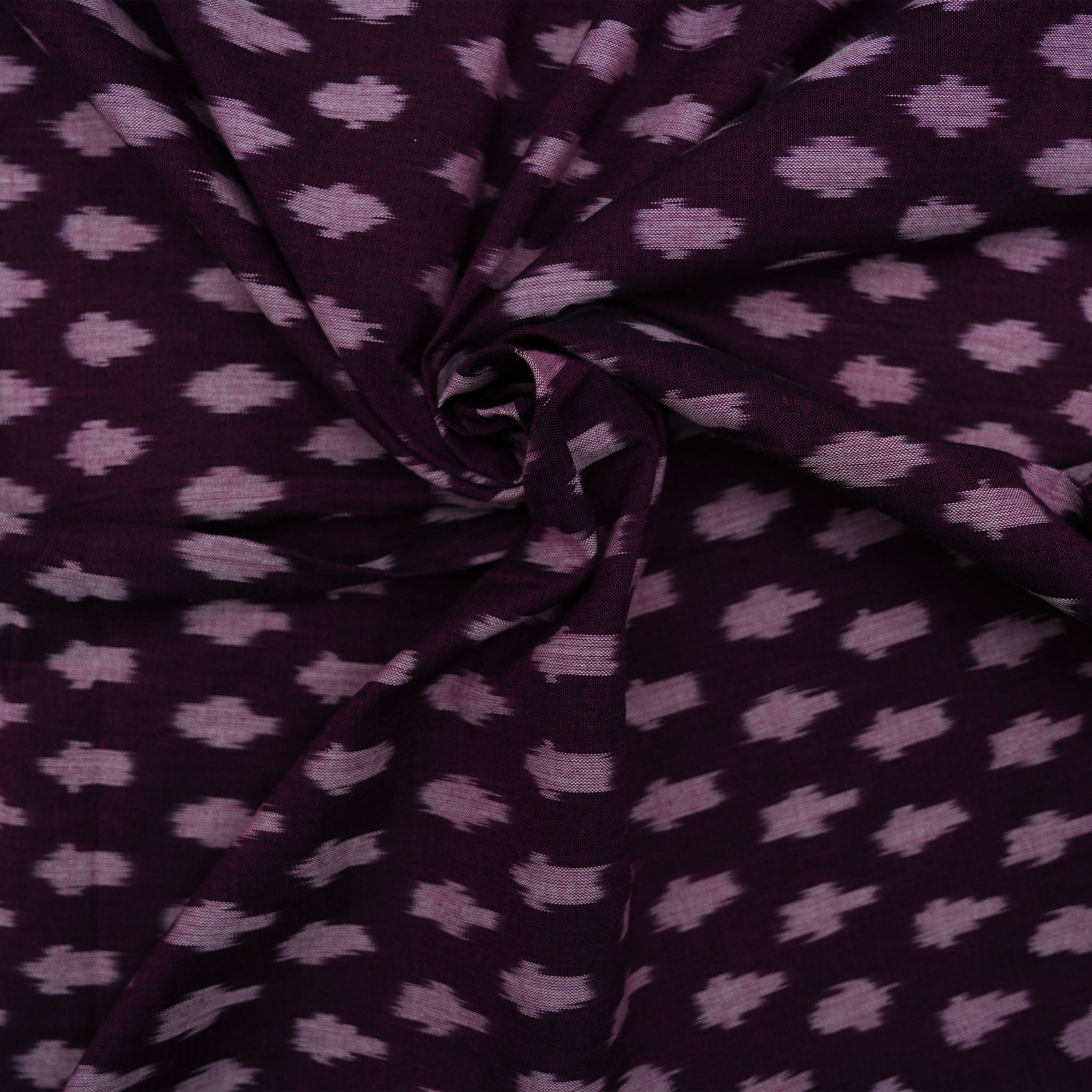 Eggplant Purple Geometric Ikat Pattern Cotton Fabric
