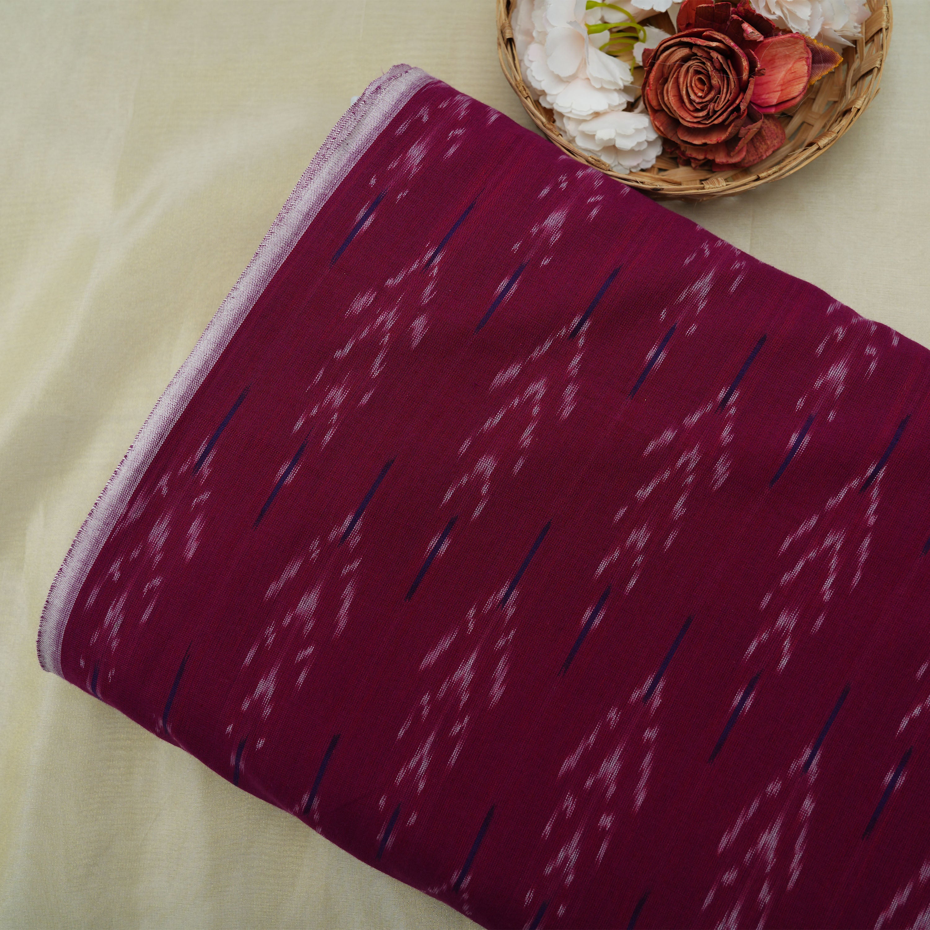 Dark Scarlet Purple Geometric Ikat Printed Cotton Fabric