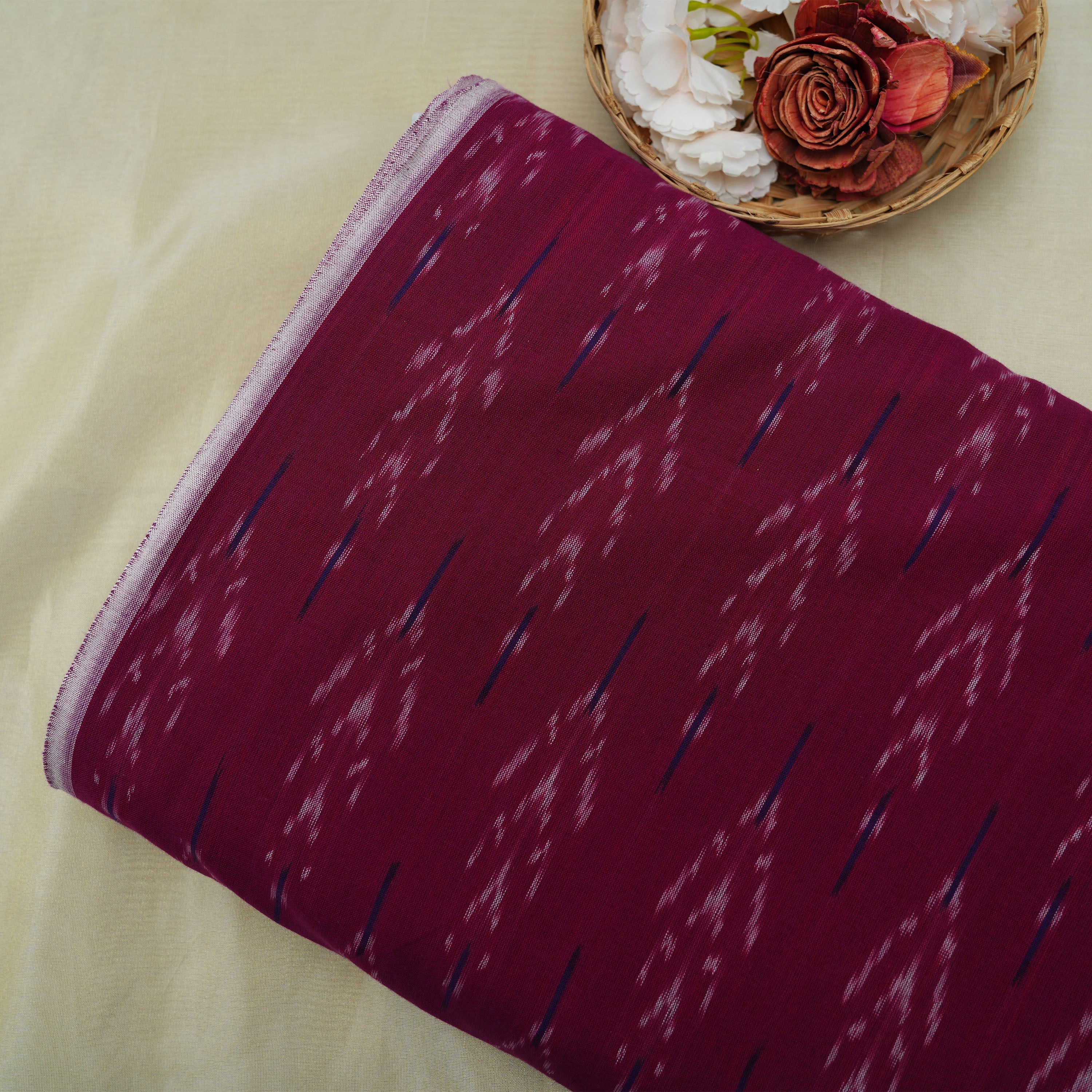 Dark Scarlet Purple Geometric Ikat Printed Cotton Fabric