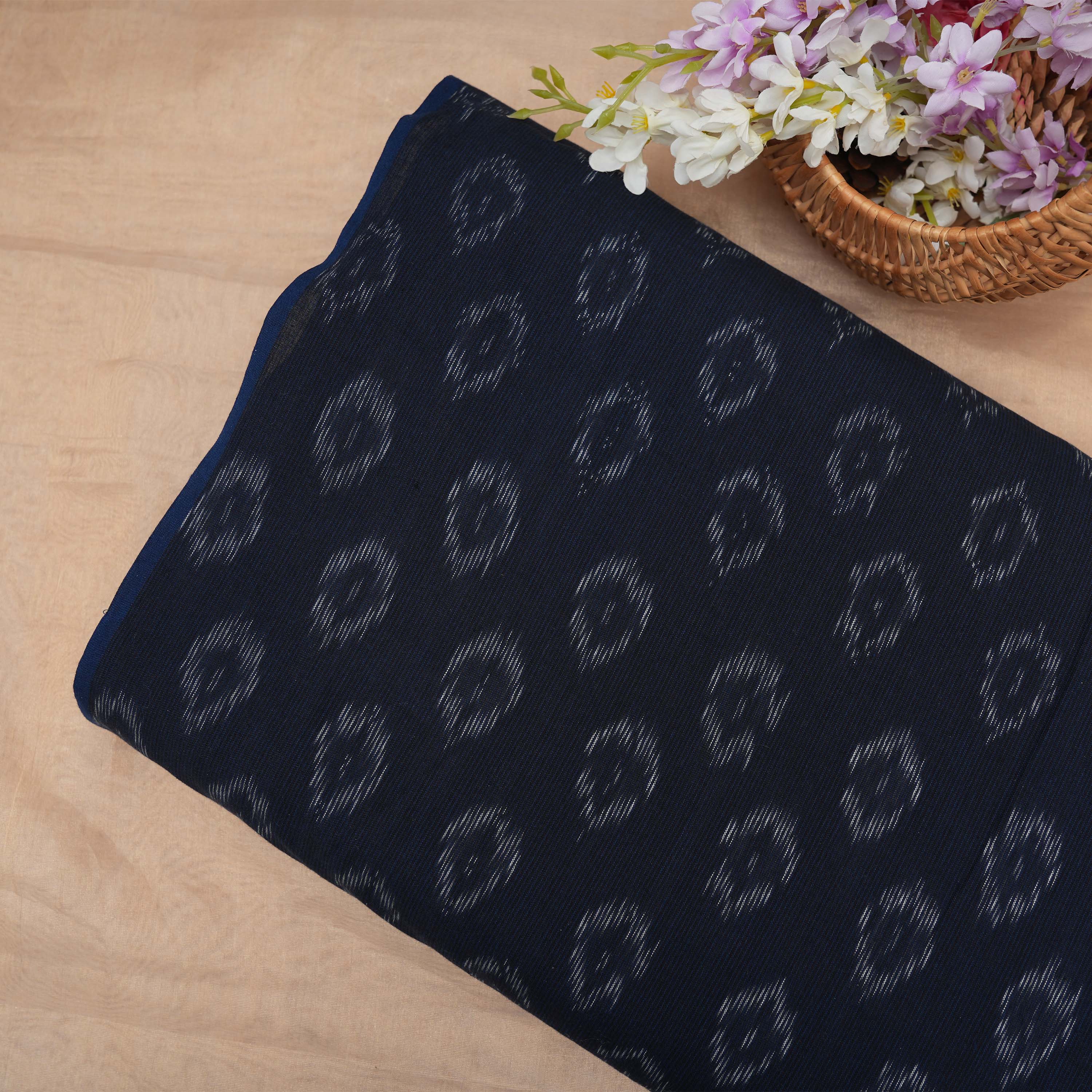 Black Grey Ikkat Geometrical Pattern Cotton Fabric